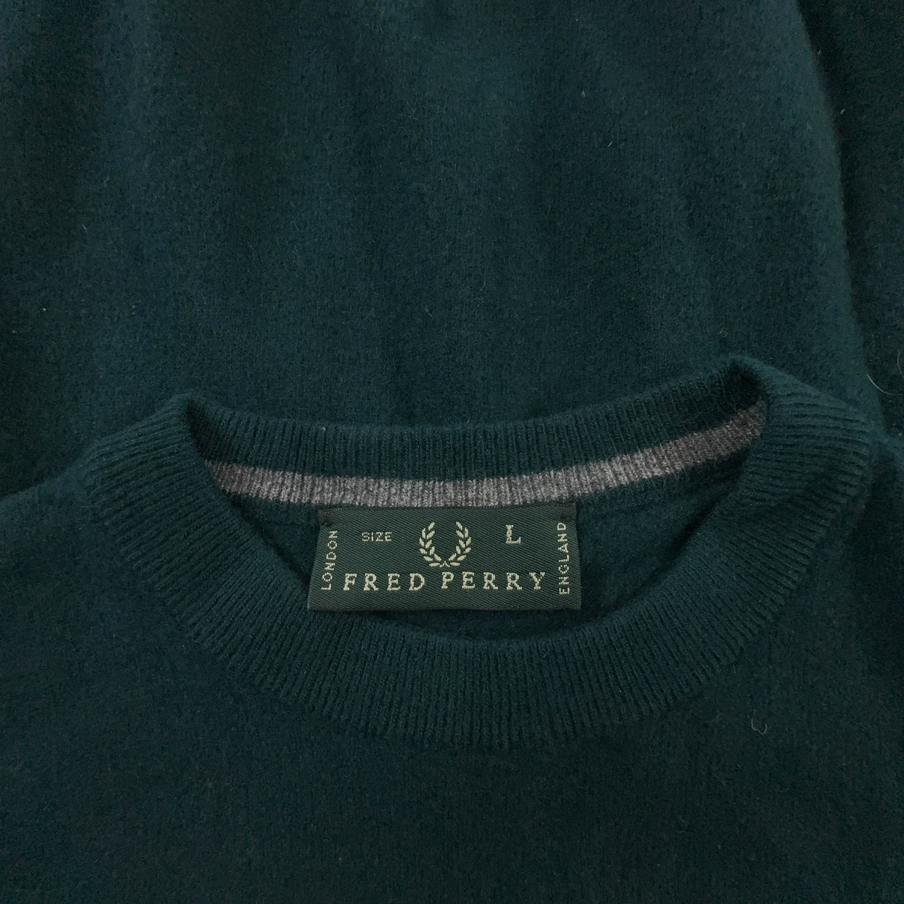 Maglione Fred Perry verde scuro a girocollo in lana merino e cashmere - Taglia S uomo