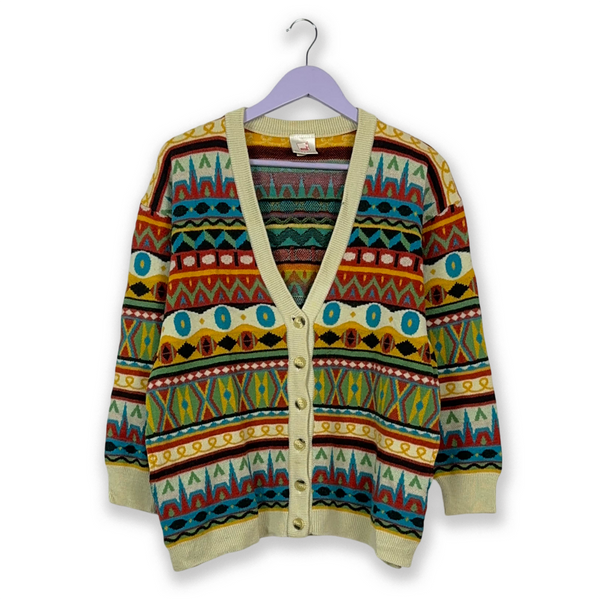 Cardigan Vintage 50% lana multicolore con bottoni - Taglia M uomo