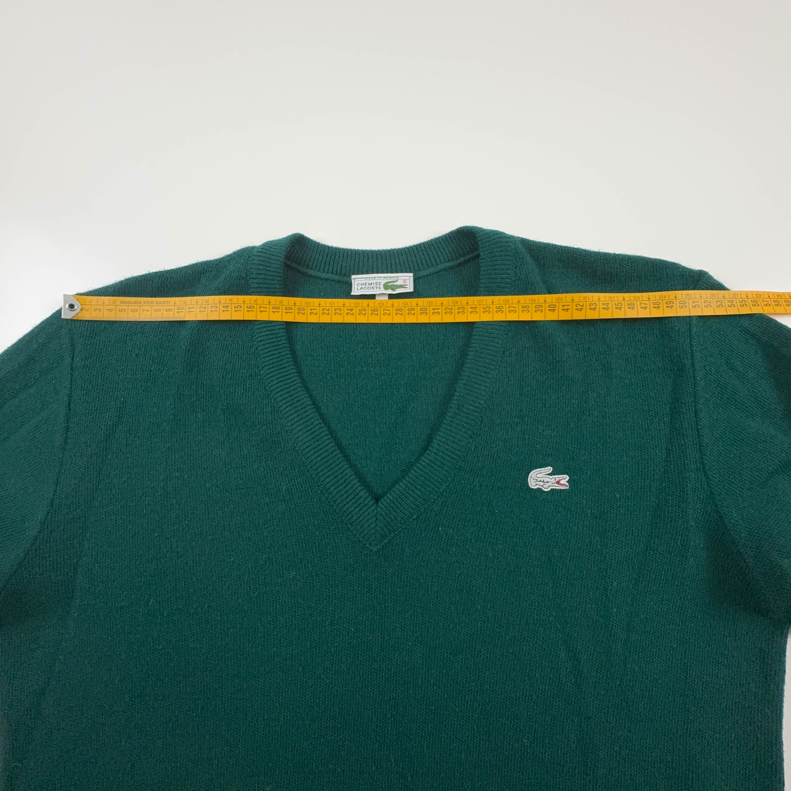 Maglione leggero Lacoste verde con scollo a v 80% lana - Taglia L uomo