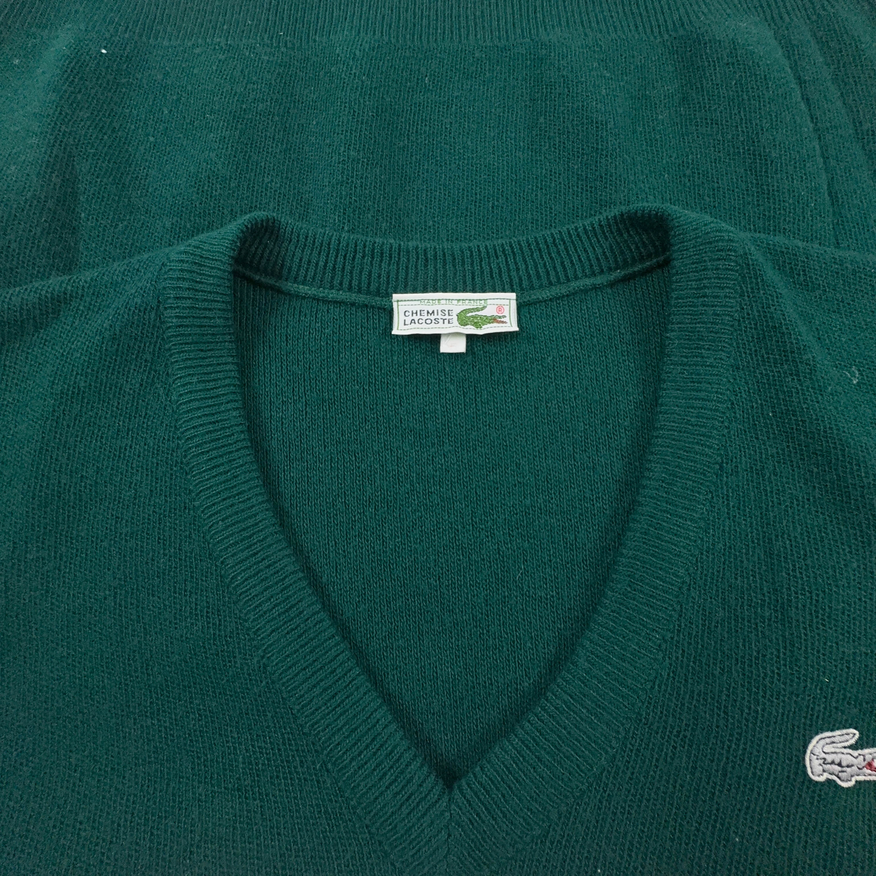 Maglione leggero Lacoste verde con scollo a v 80% lana - Taglia L uomo