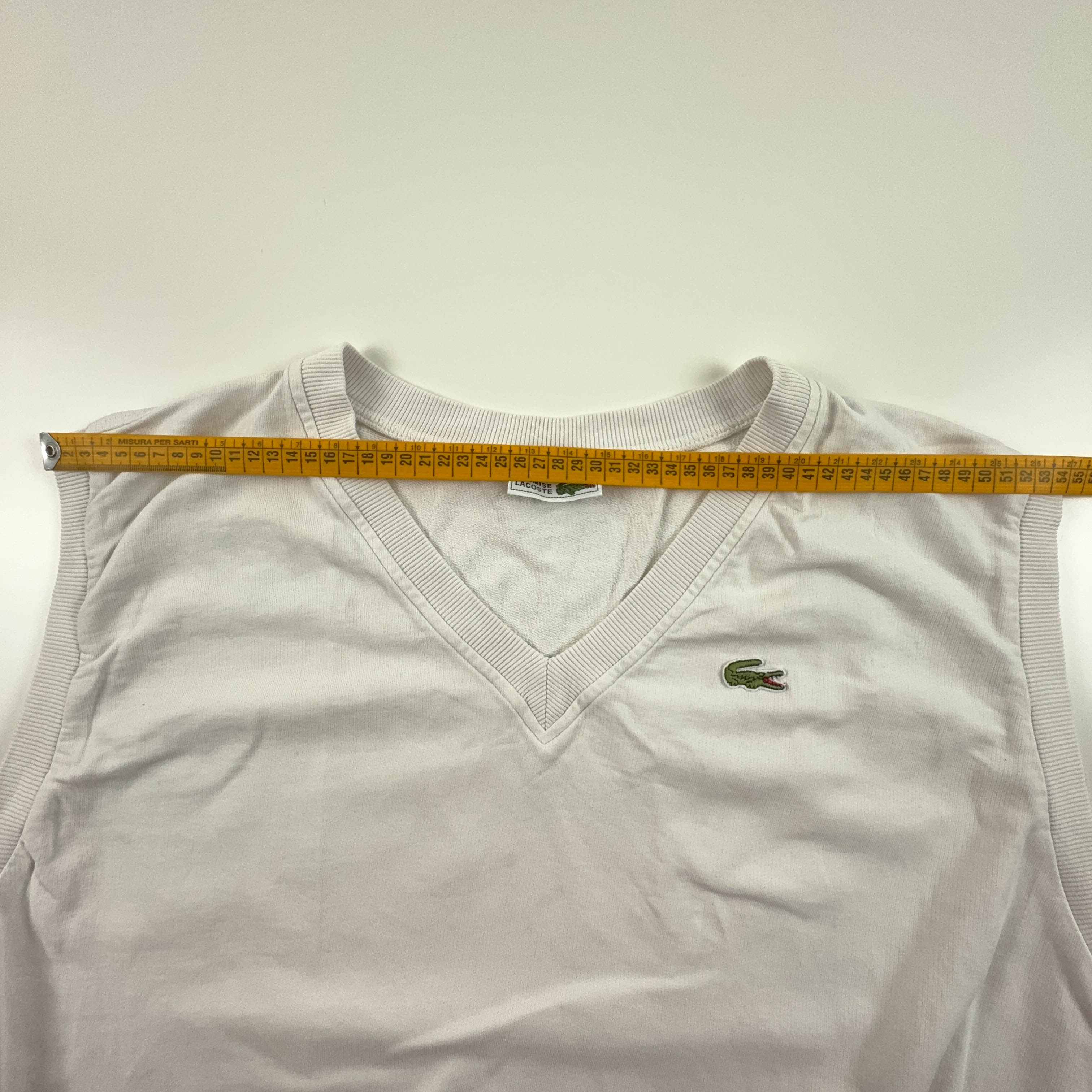 Lacoste Vintage White V-Neck Vest - Men's Size 7