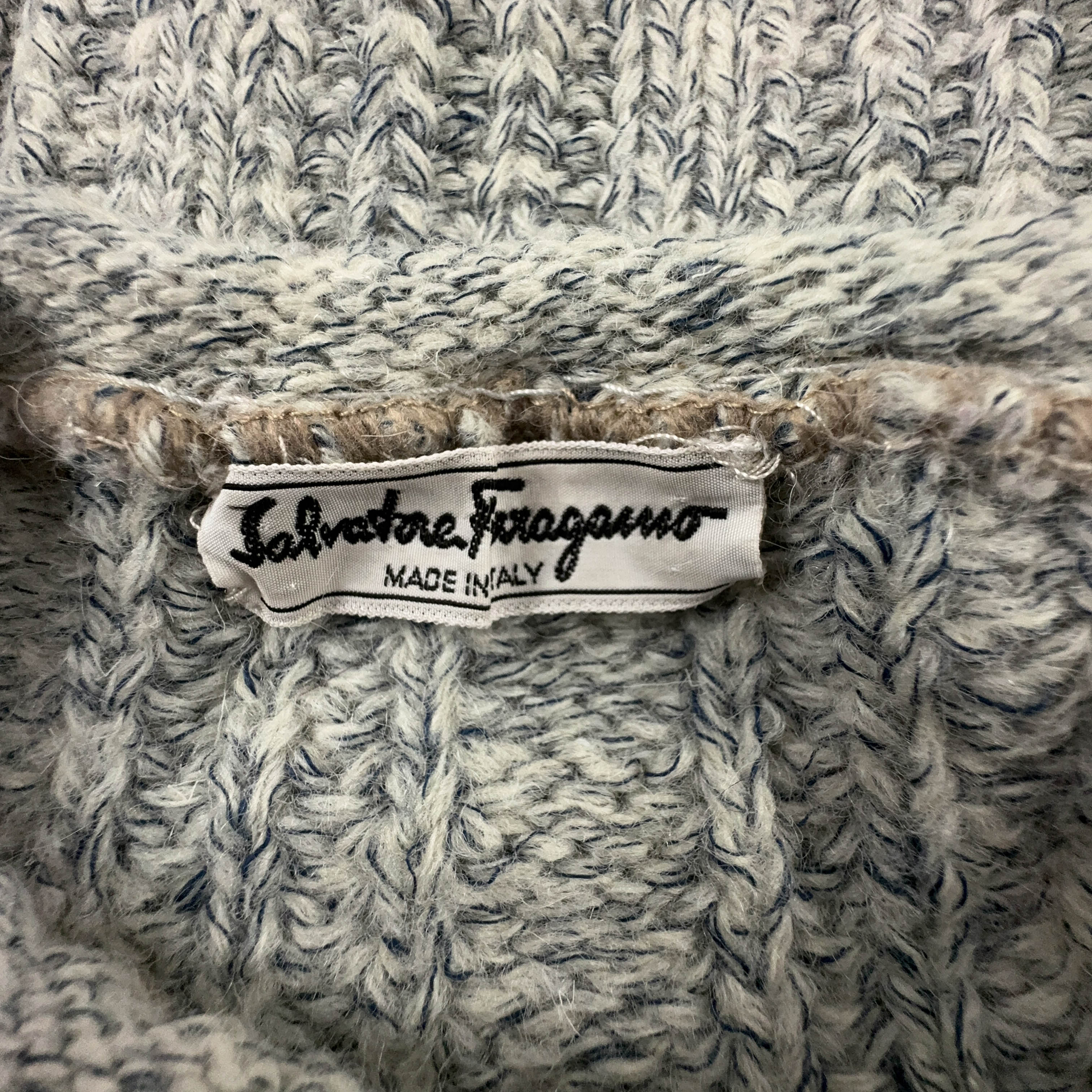 Maglione Salvatore Ferragamo grigio e bianco a girocollo - Taglia S uomo