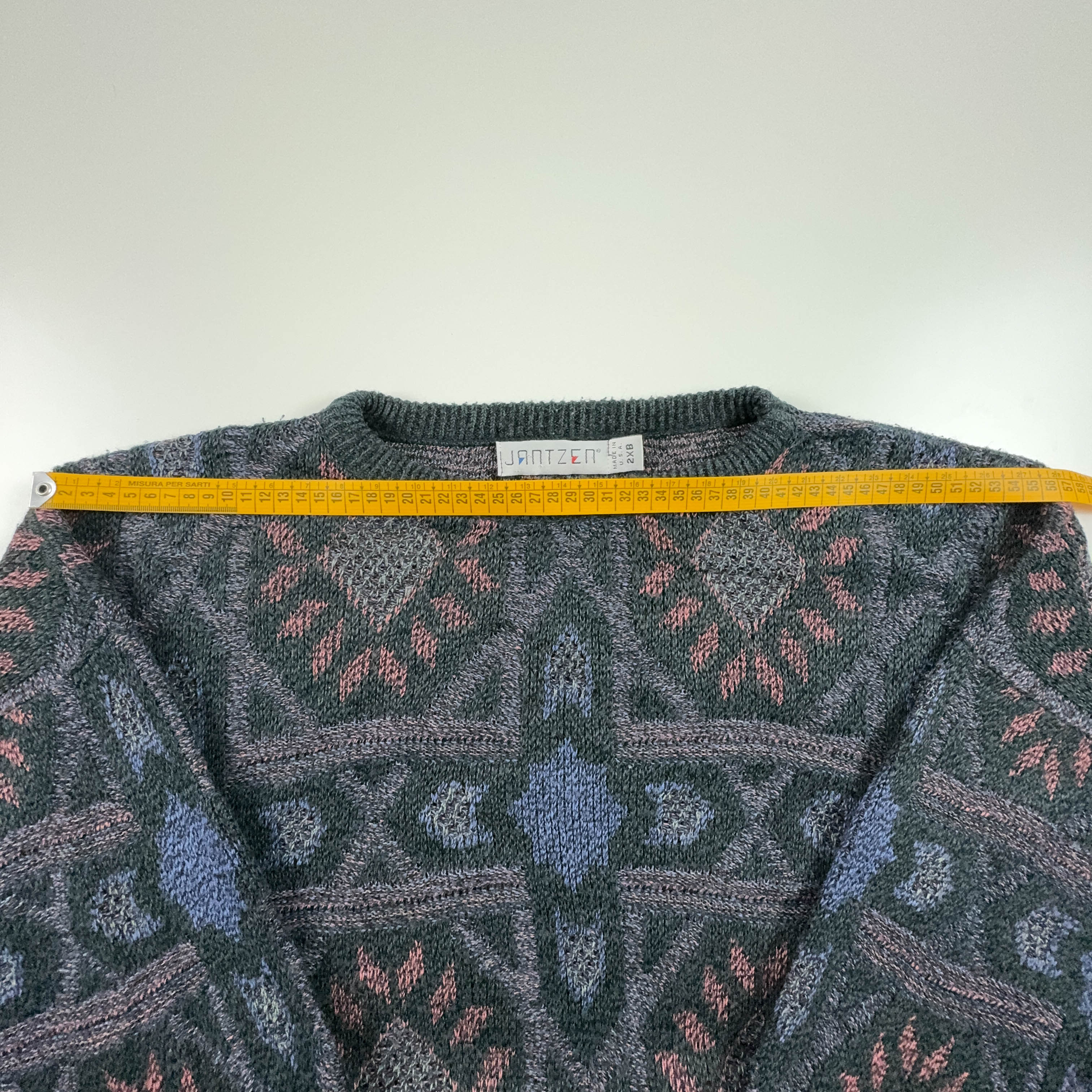 Maglione Vintage misto lana a girocollo grigio a fanstasia - Taglia XXL uomo