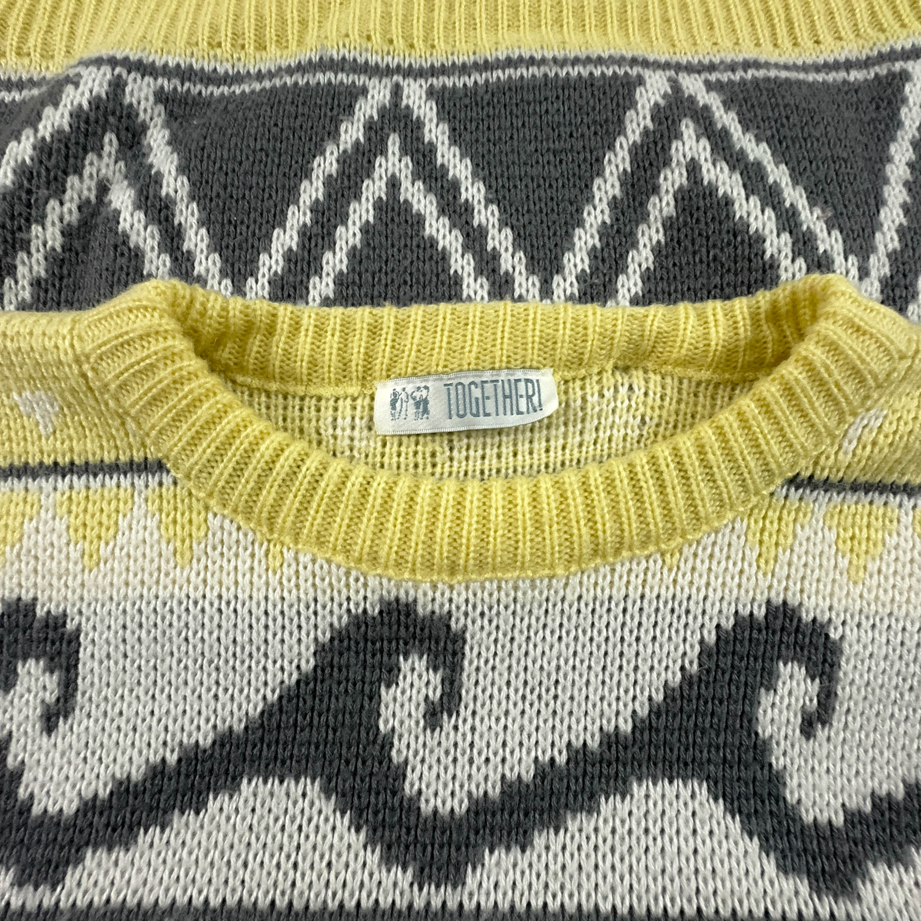 Maglione Vintage a a girocollo grigio e giallo 100% poliacrilico - Taglia  L uomo