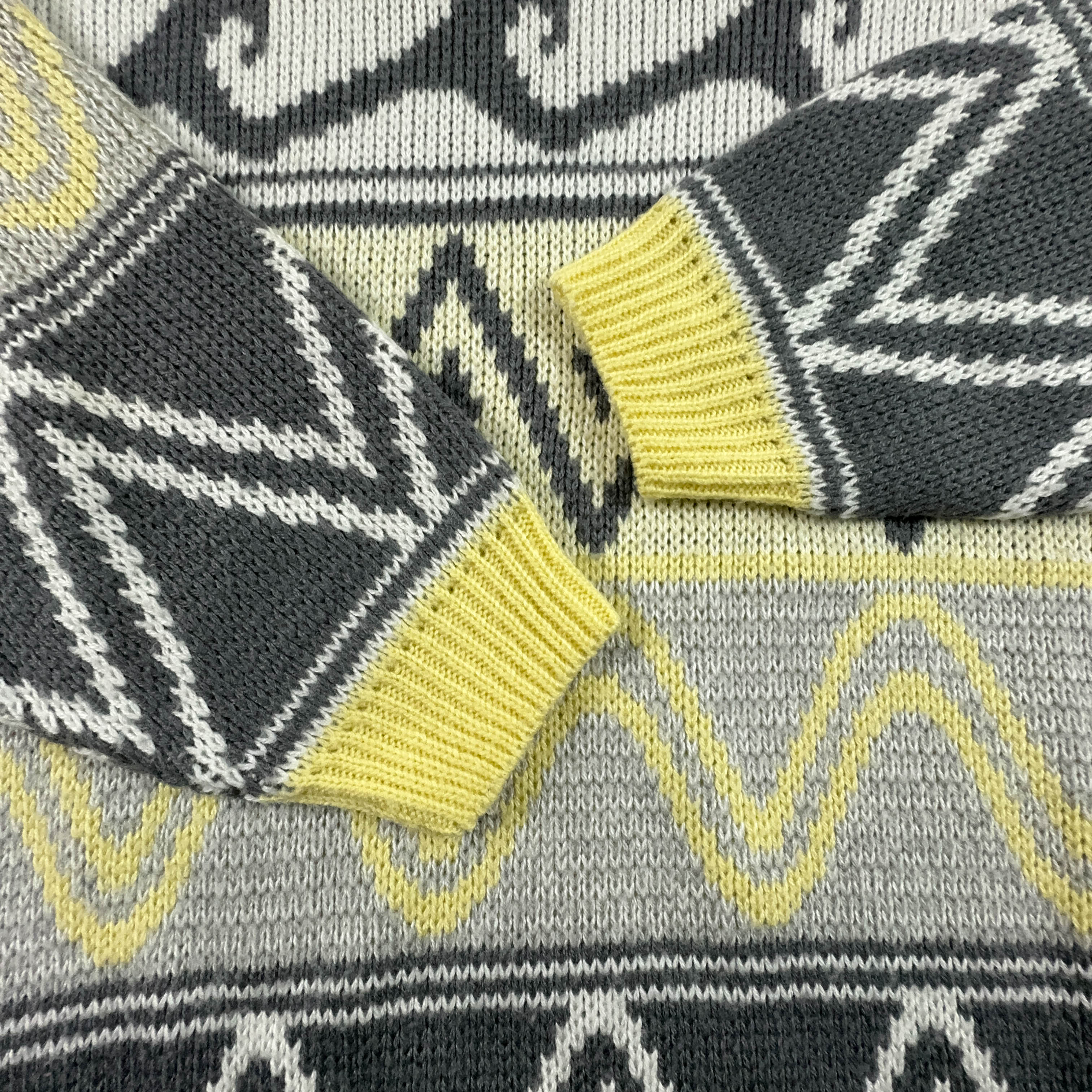 Maglione Vintage a a girocollo grigio e giallo 100% poliacrilico - Taglia  L uomo