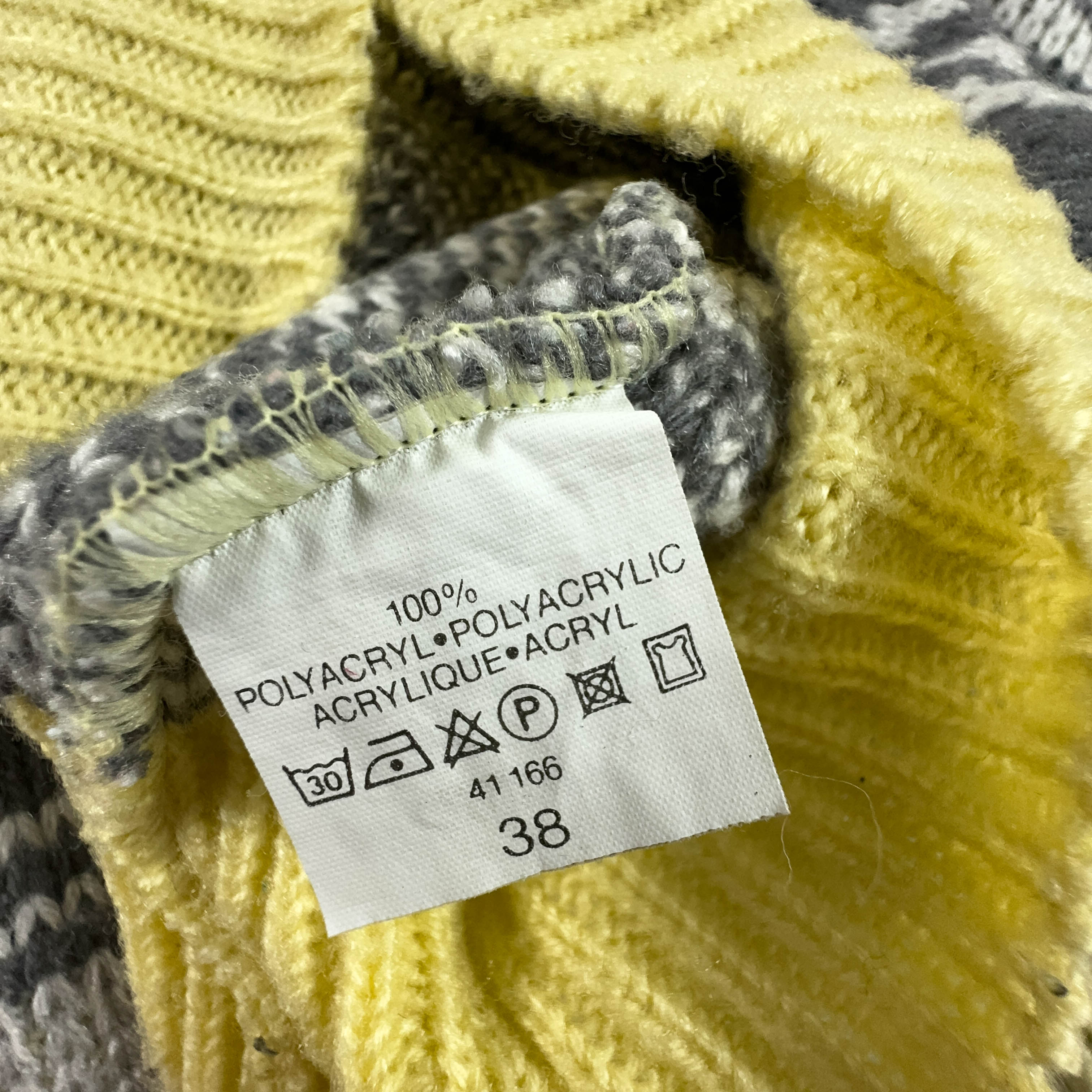 Maglione Vintage a a girocollo grigio e giallo 100% poliacrilico - Taglia  L uomo