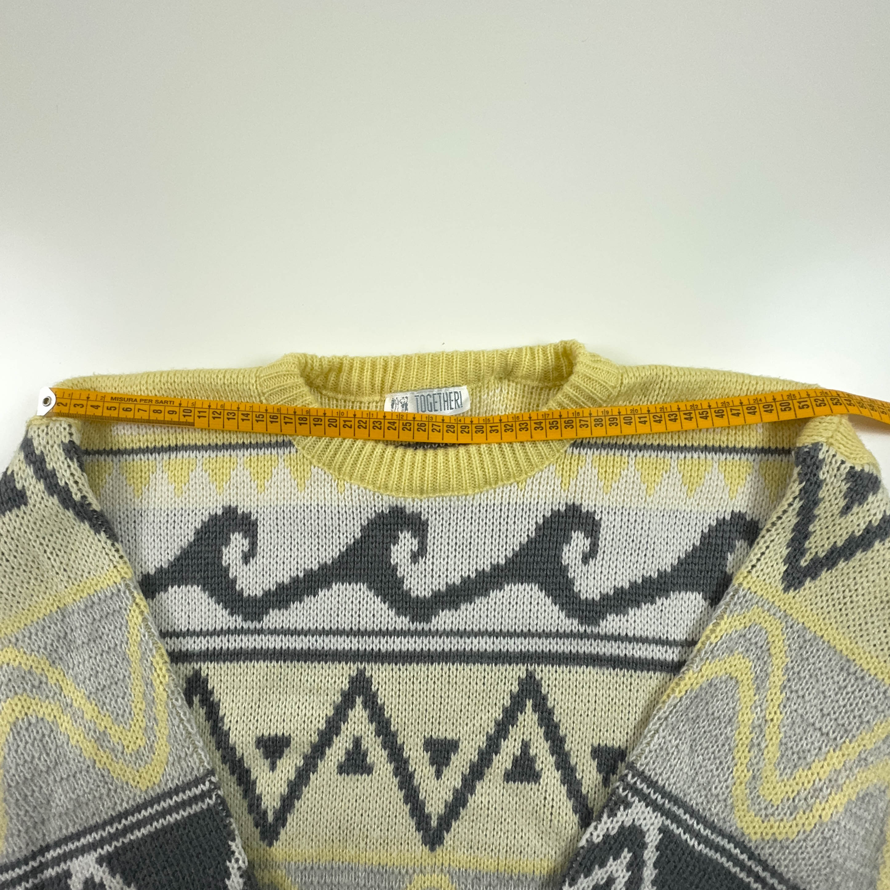 Maglione Vintage a a girocollo grigio e giallo 100% poliacrilico - Taglia  L uomo