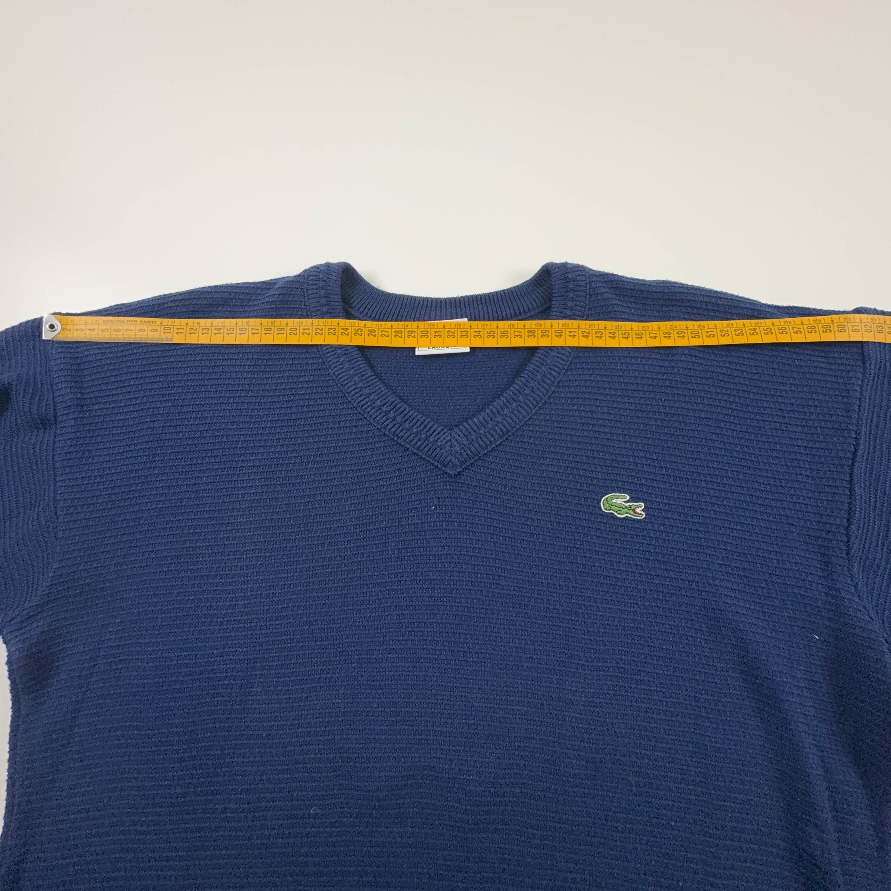 Maglione leggero Lacoste blu con scollo a v 50% cotone - Taglia 5 uomo