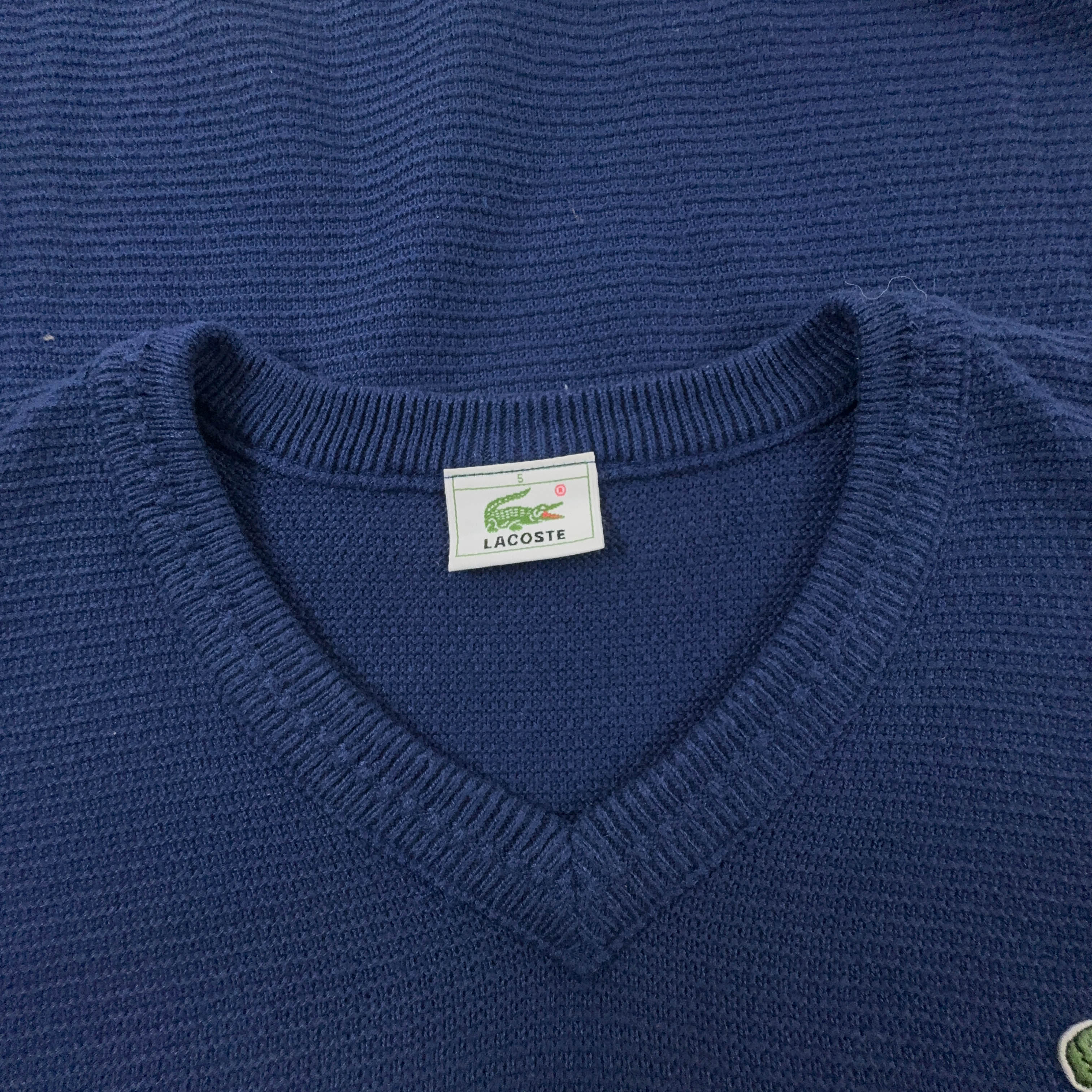 Maglione leggero Lacoste blu con scollo a v 50% cotone - Taglia 5 uomo