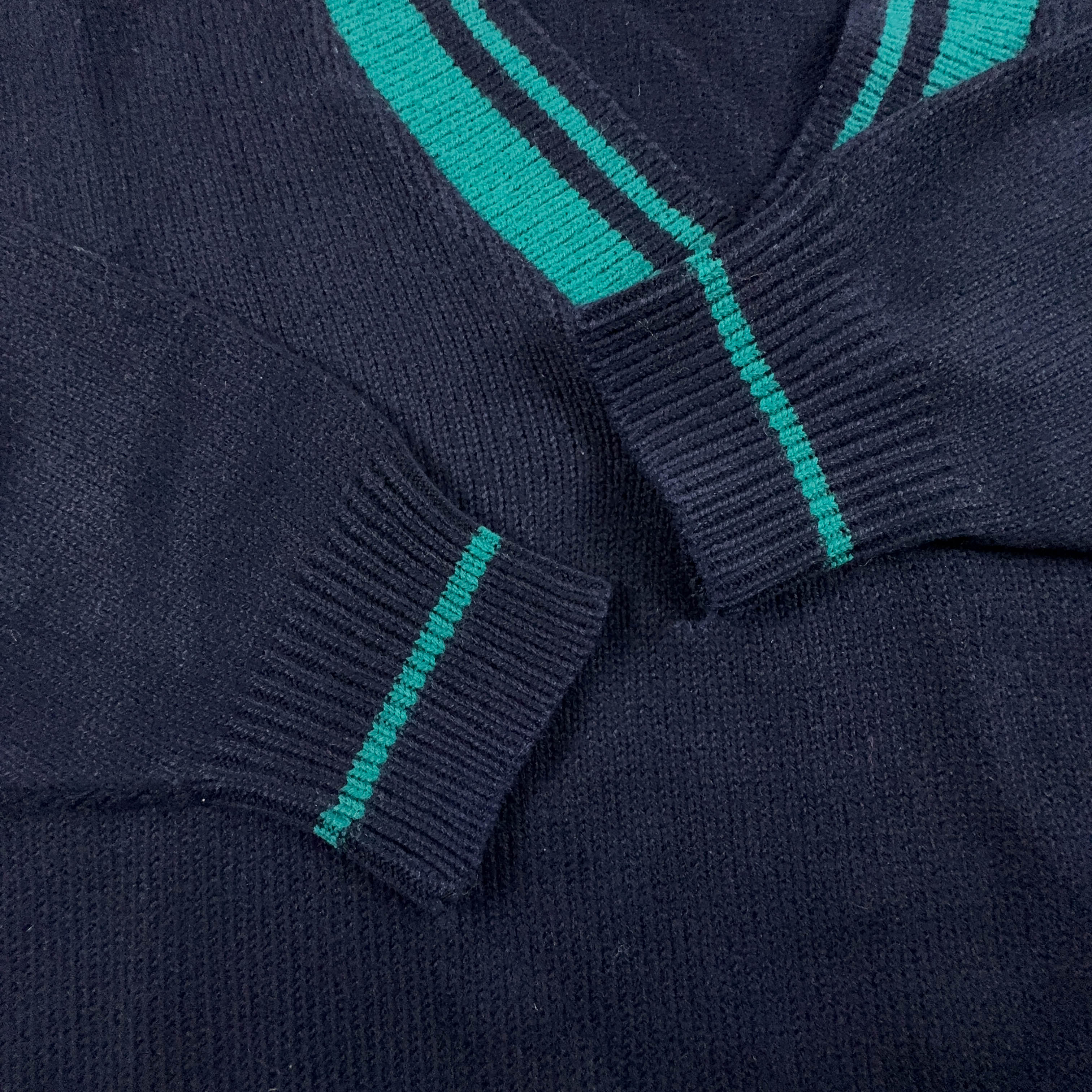 Maglione Kappa Vintage Campus 50% lana blu e verde con scollo a V - Taglia M/L uomo