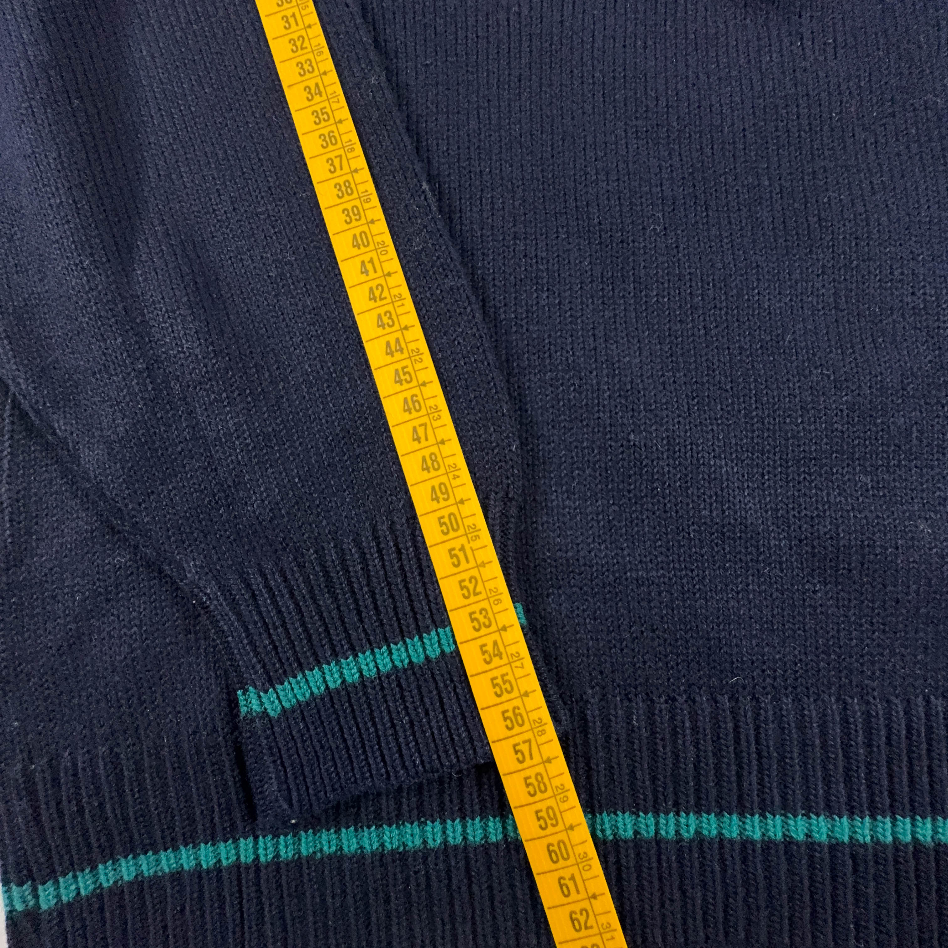 Maglione Kappa Vintage Campus 50% lana blu e verde con scollo a V - Taglia M/L uomo