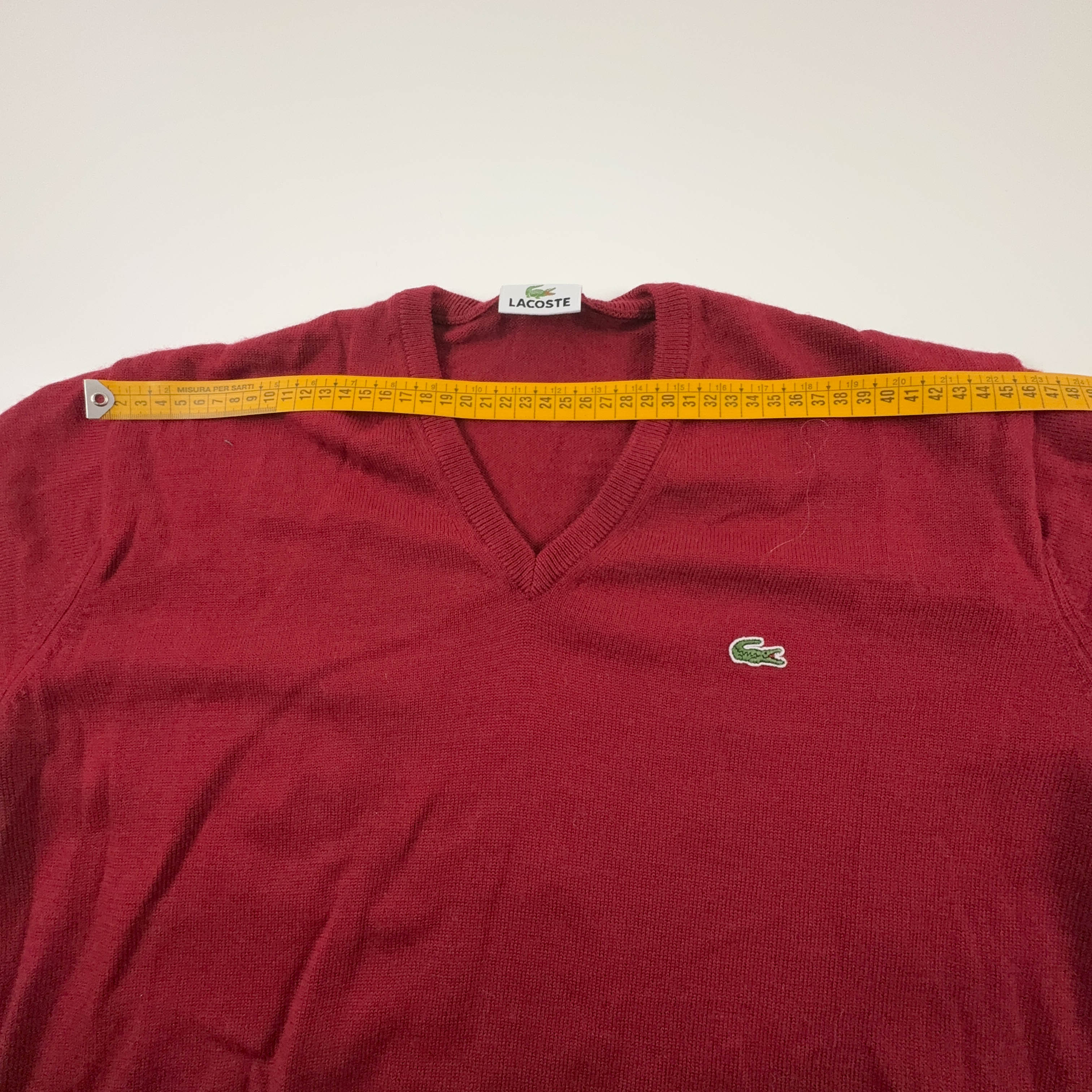 Maglione leggero Lacoste rosso con scollo a V 100% lana vergine - Taglia 4 uomo