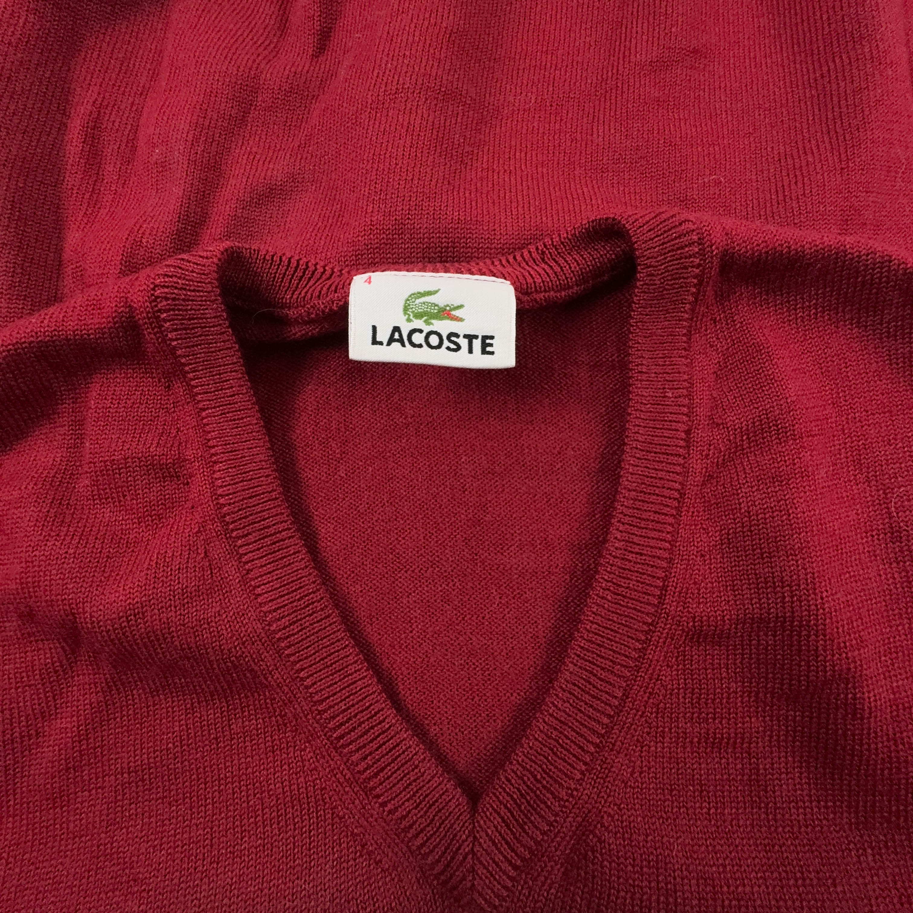 Maglione leggero Lacoste rosso con scollo a V 100% lana vergine - Taglia 4 uomo