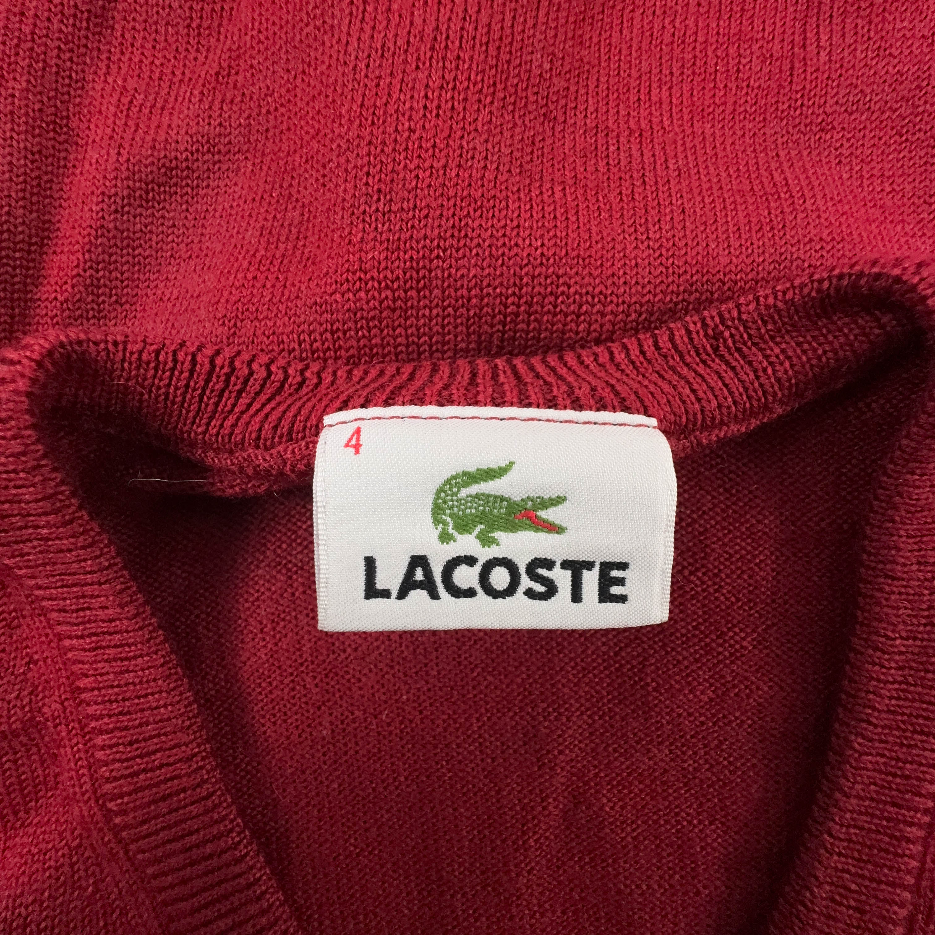 Maglione leggero Lacoste rosso con scollo a V 100% lana vergine - Taglia 4 uomo