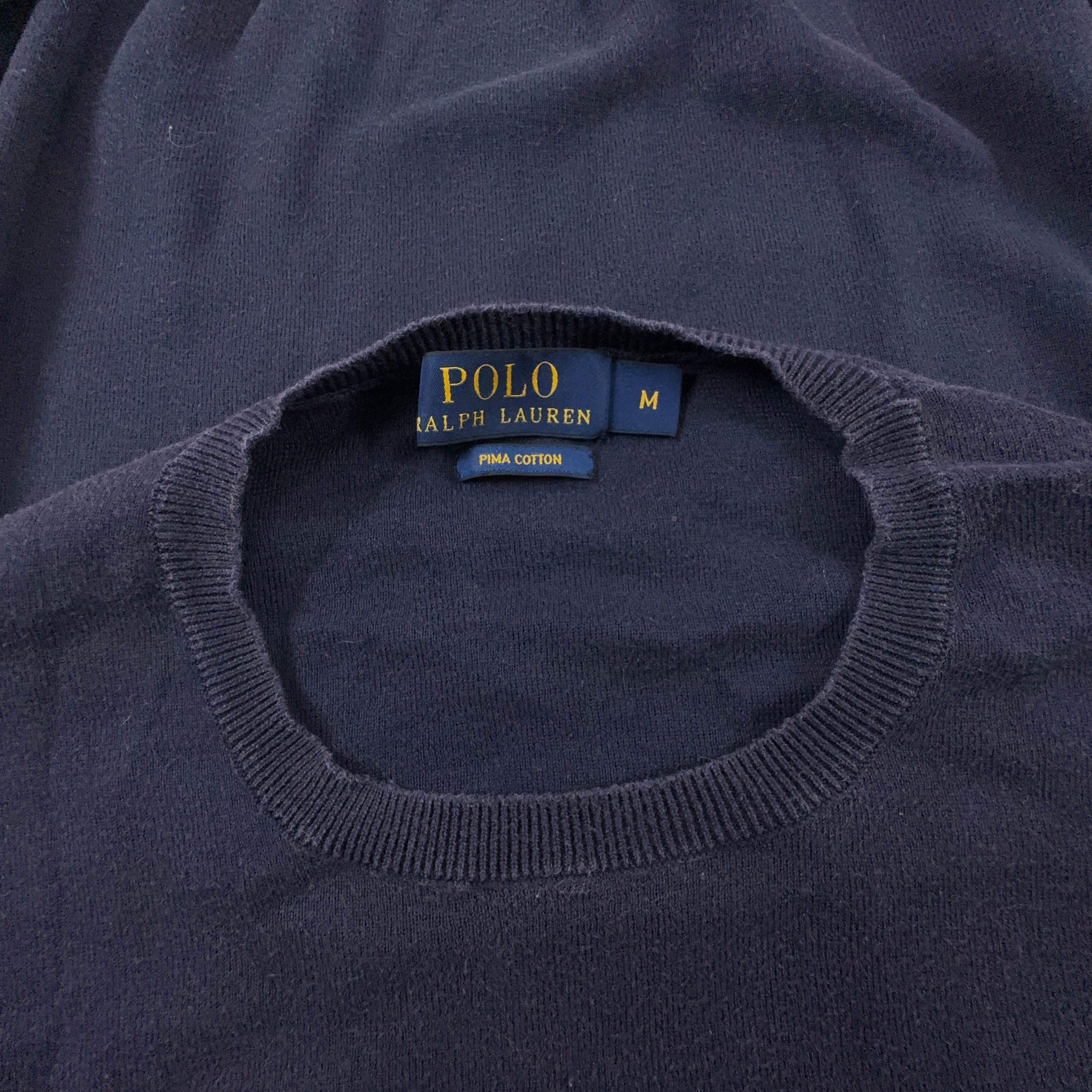 Maglione leggero Ralph Lauren blu scuro a girocollo in cotone pima - Taglia M uomo
