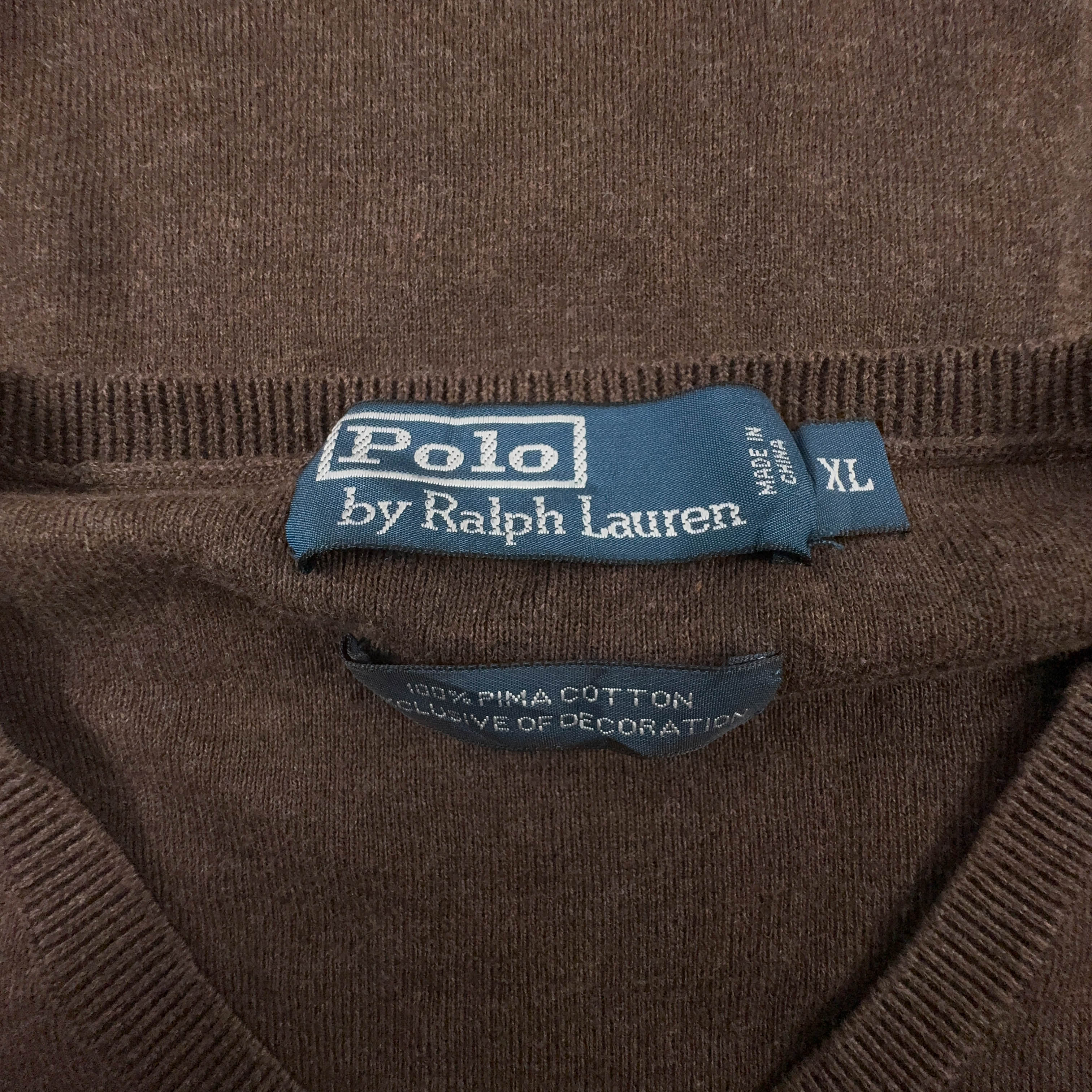 Maglione leggero Ralph Lauren marrone con scollo a V in cotone pima - Taglia L/XL uomo