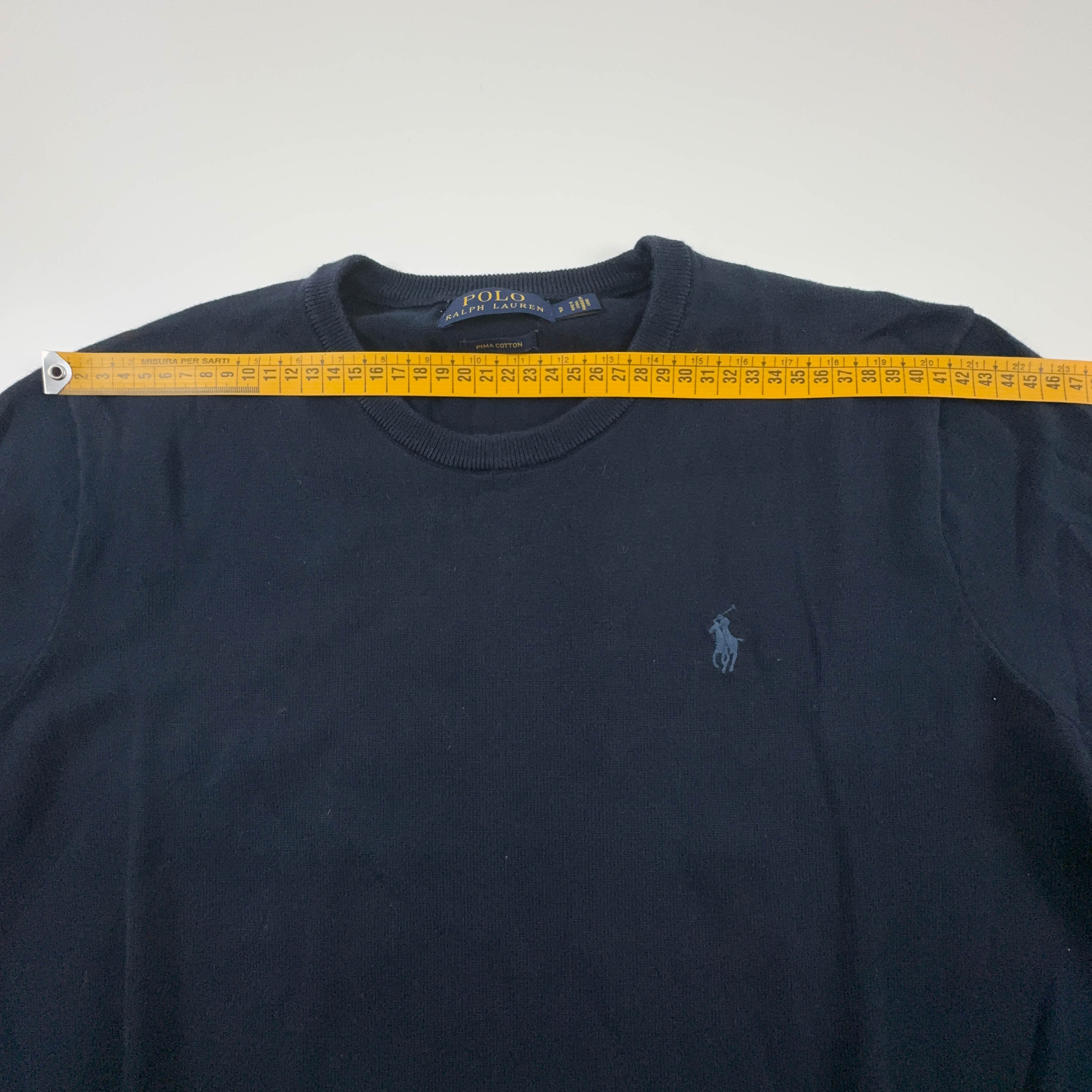 Maglione leggero Ralph Lauren blu scuro a girocollo in cotone pima - Taglia S uomo