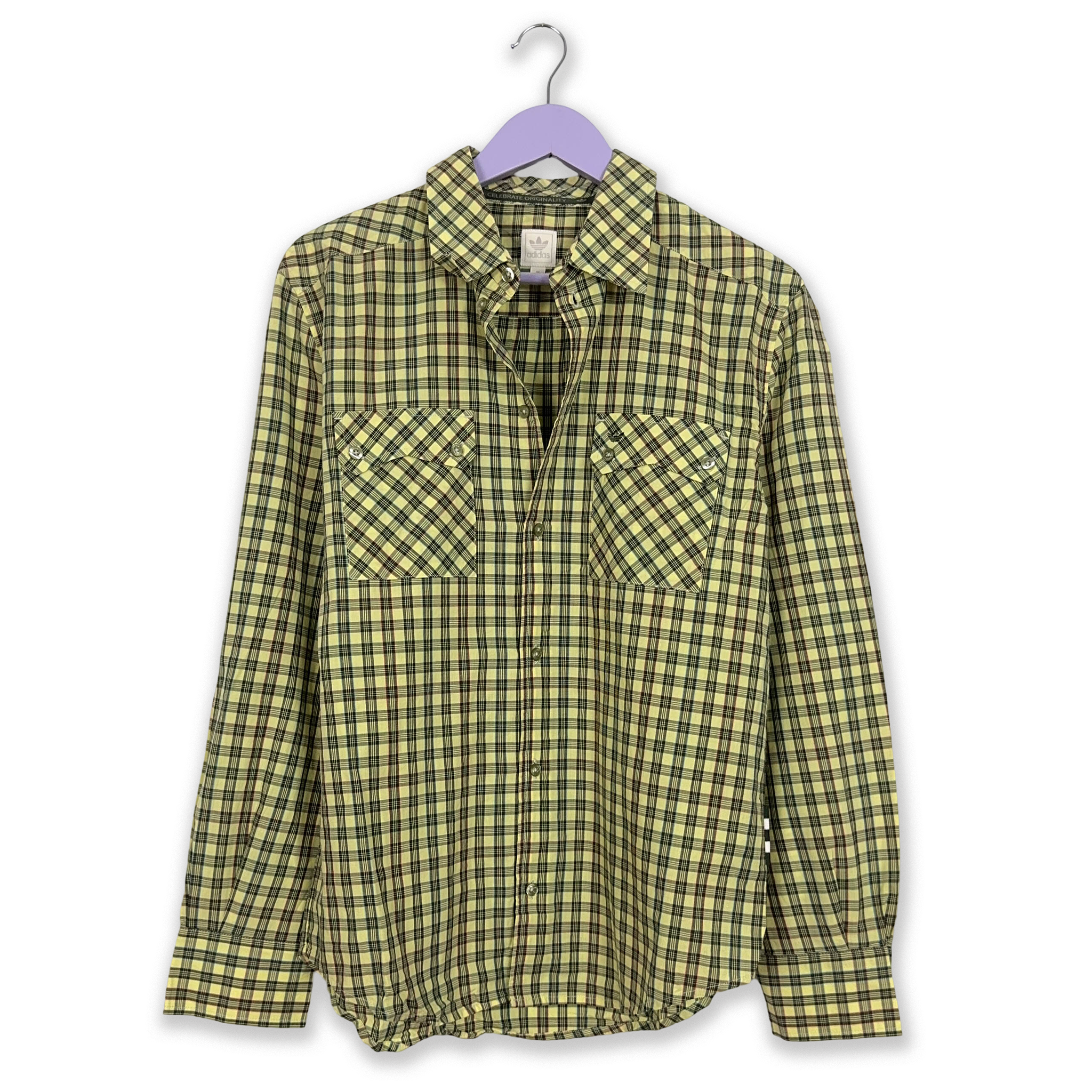 Camicia Adidas Vintage a quadri gialla anni 2000 - Taglia M uomo