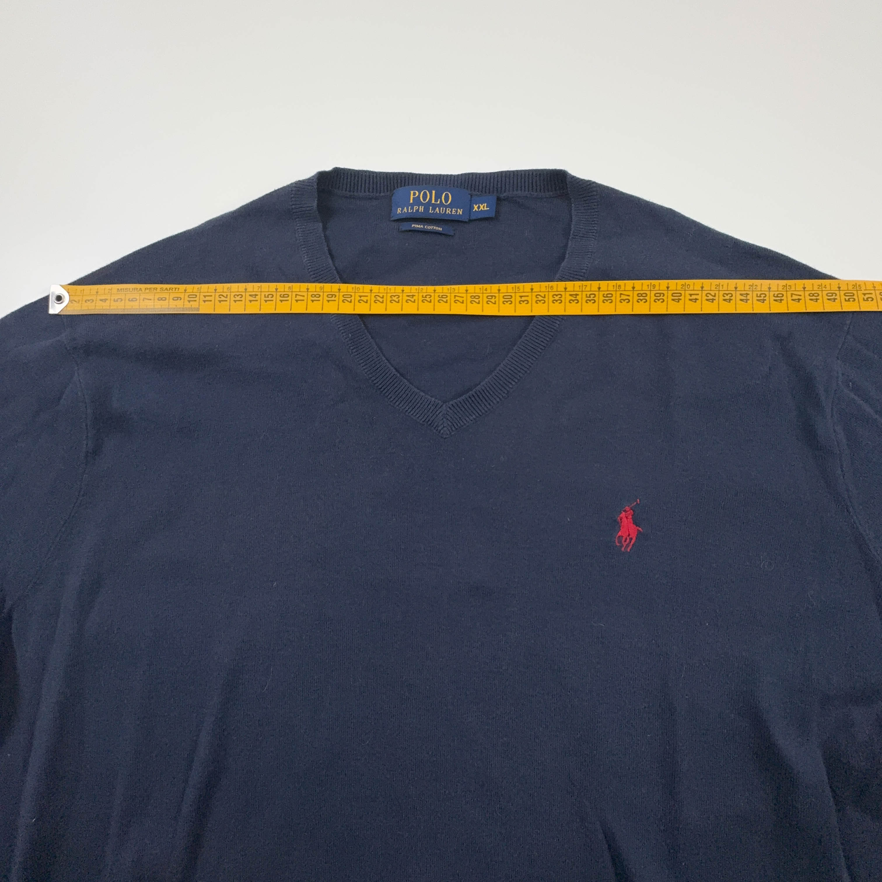 Maglione leggero Ralph Lauren blu scuro con scollo a V in cotone pima - Taglia XL/XXL uomo