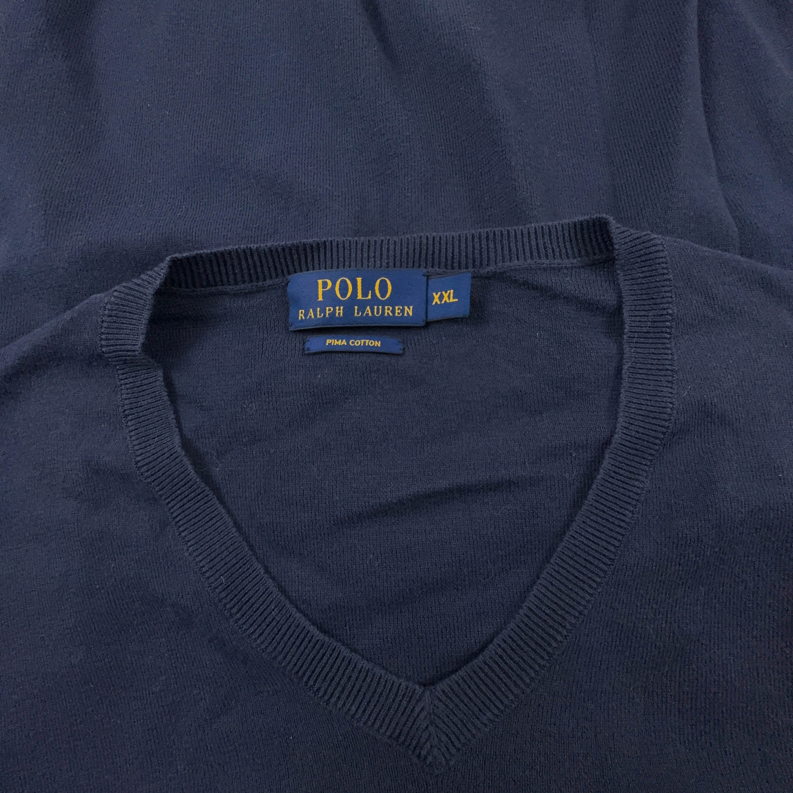 Maglione leggero Ralph Lauren blu scuro con scollo a V in cotone pima - Taglia XL/XXL uomo