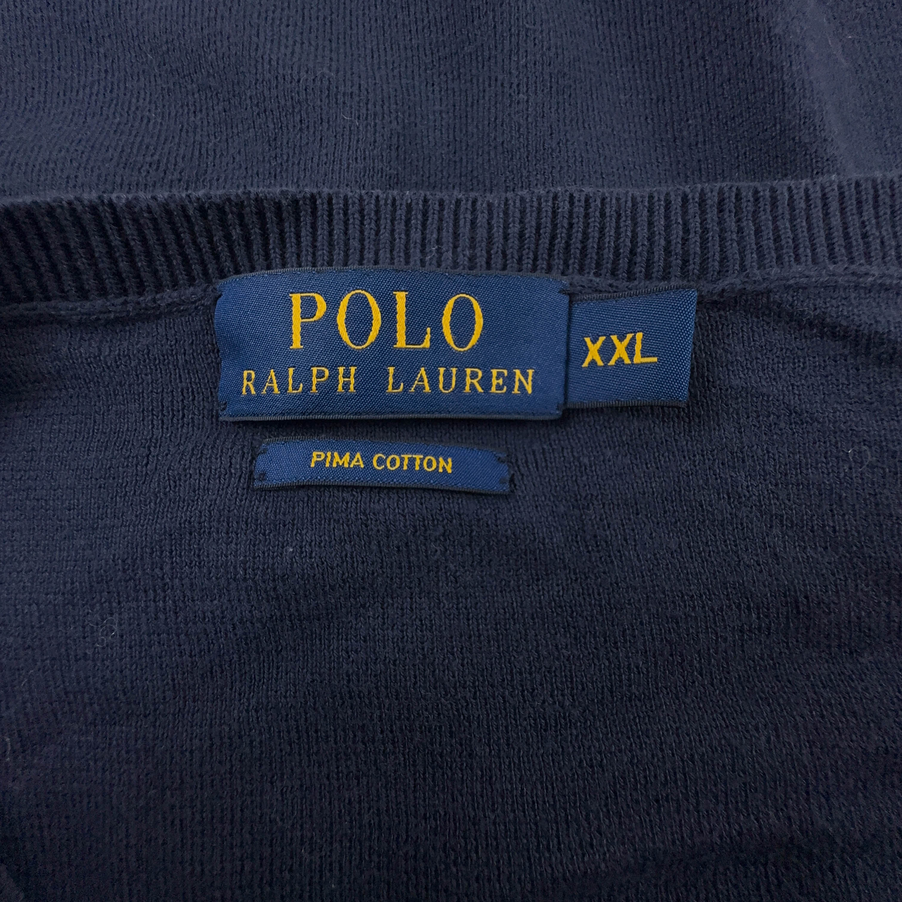 Maglione leggero Ralph Lauren blu scuro con scollo a V in cotone pima - Taglia XL/XXL uomo