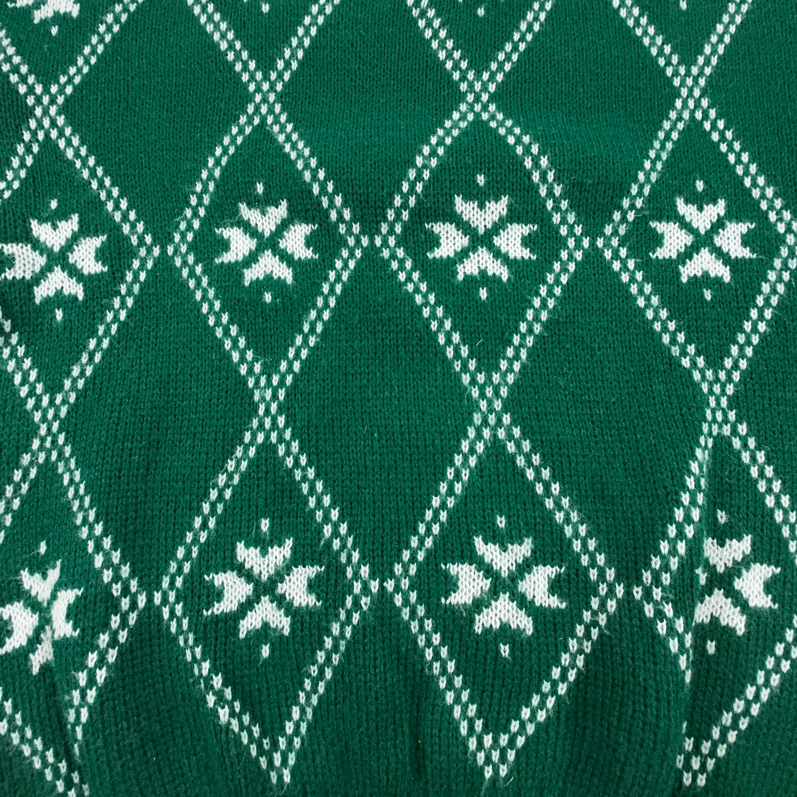 Maglione Vintage 70% lana verde e bianco a girocollo a fantasia geometrica - Taglia M uomo