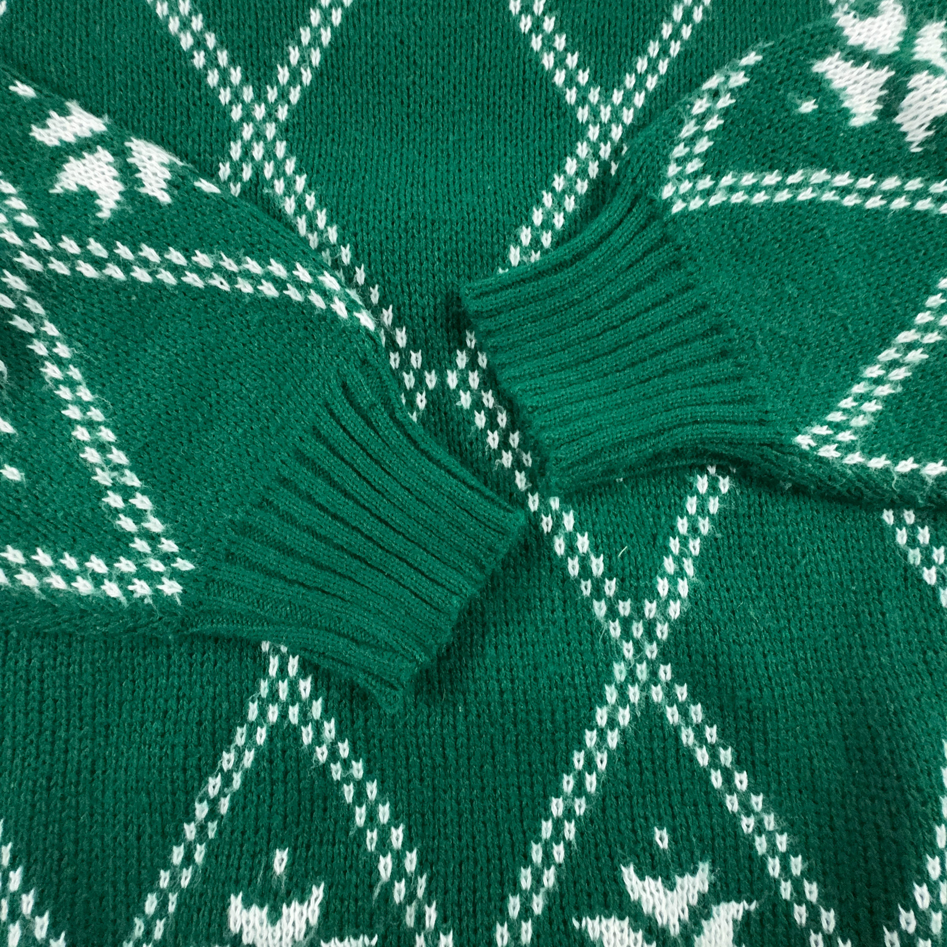 Maglione Vintage 70% lana verde e bianco a girocollo a fantasia geometrica - Taglia M uomo