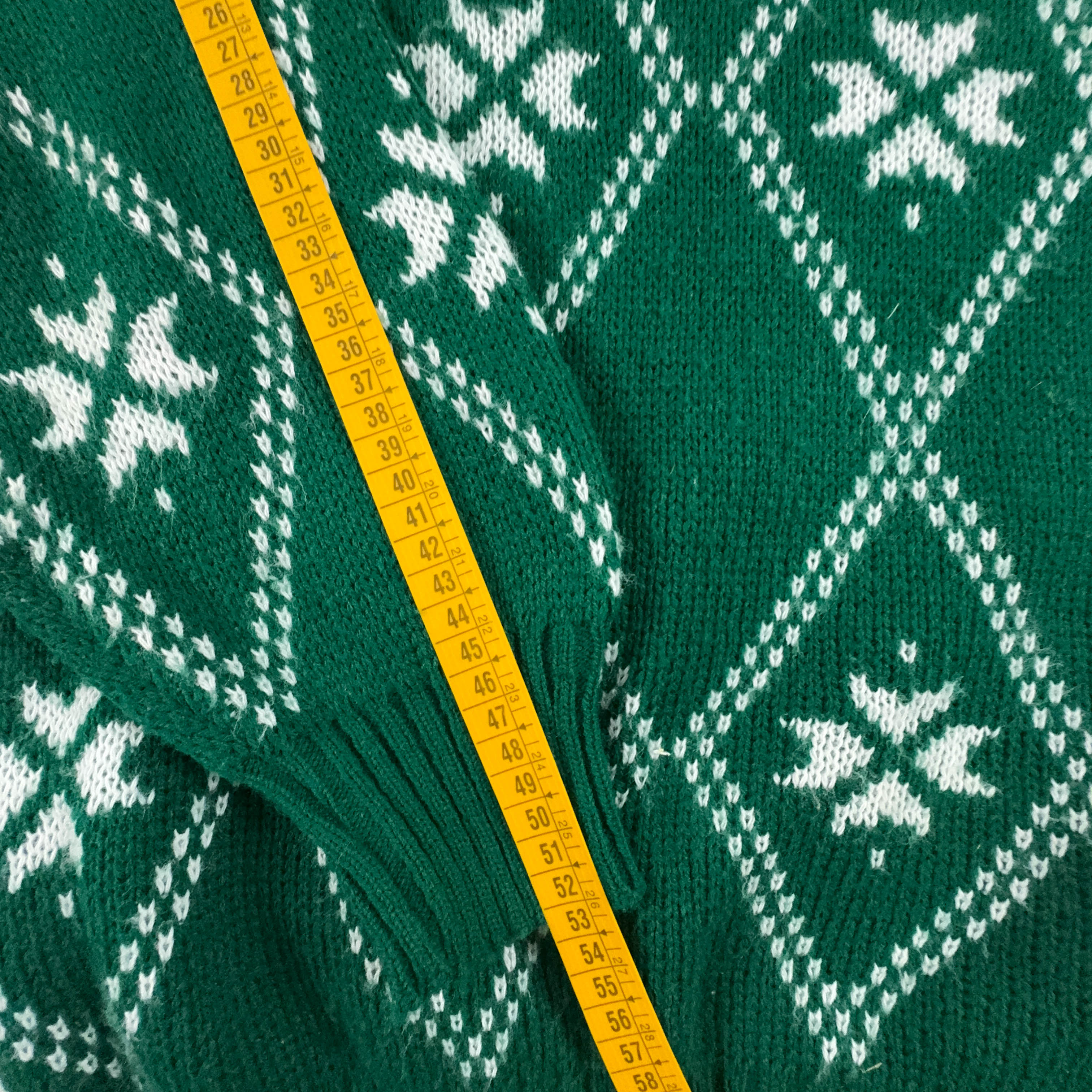 Maglione Vintage 70% lana verde e bianco a girocollo a fantasia geometrica - Taglia M uomo