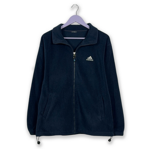 Pile Adidas Vintage blu scuro con zip intera e logo ricamato - Taglia L uomo