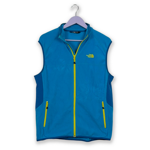 Pile smanicato The North Face blu con zip intera gialla - Taglia L uomo