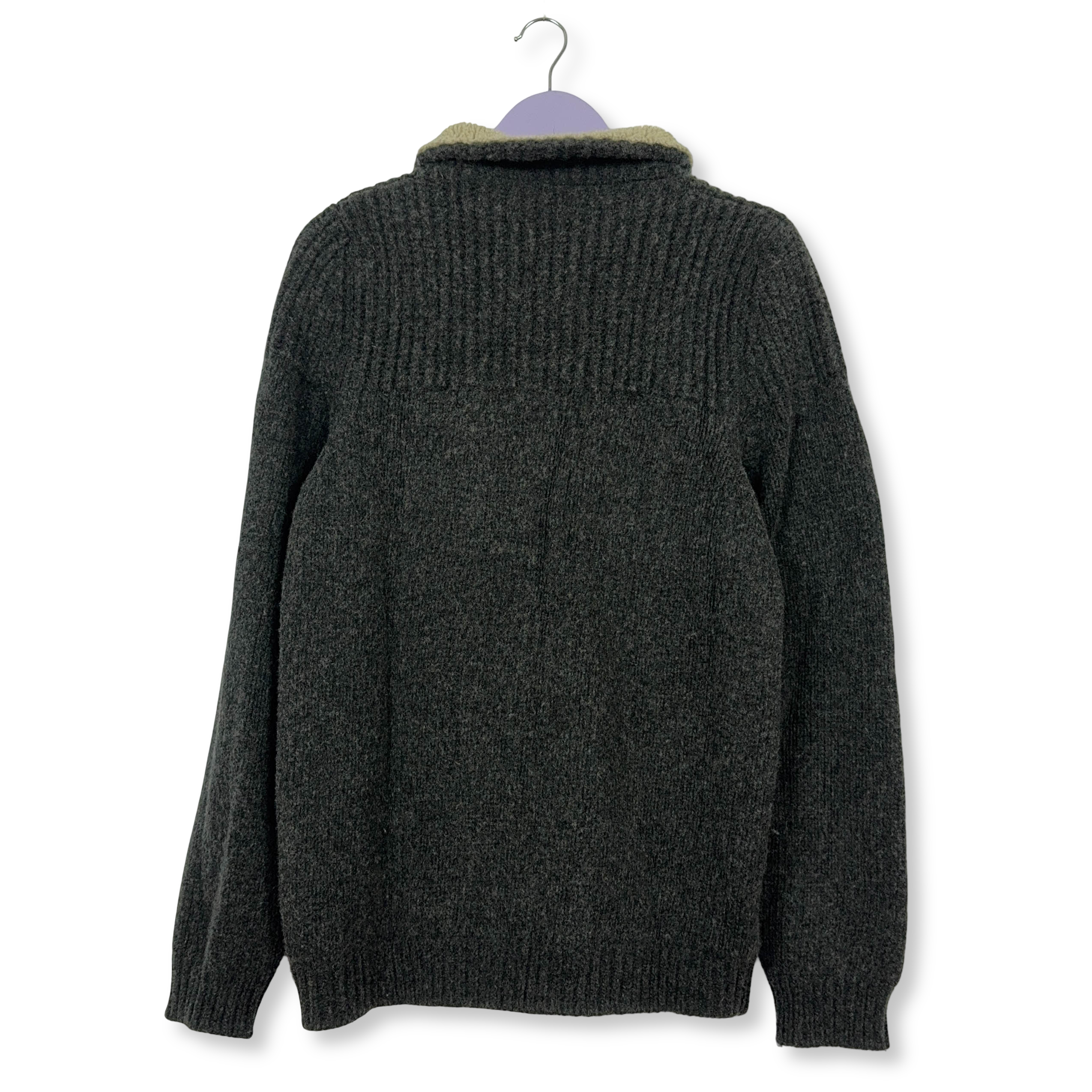 Maglione Fred Perry grigio foderato con bottoni 80% lana - Taglia L uomo