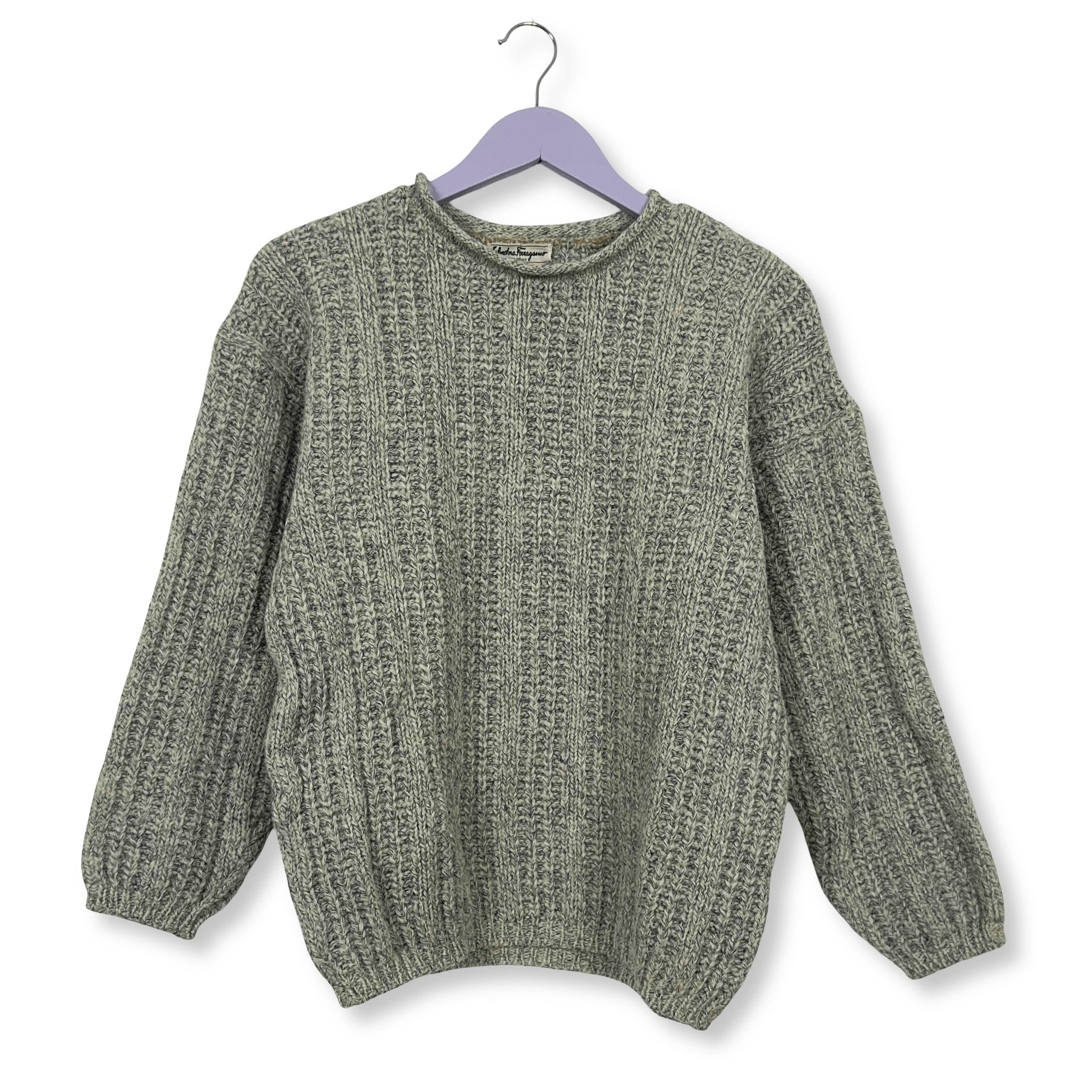 Maglione Salvatore Ferragamo grigio e bianco a girocollo - Taglia S uomo