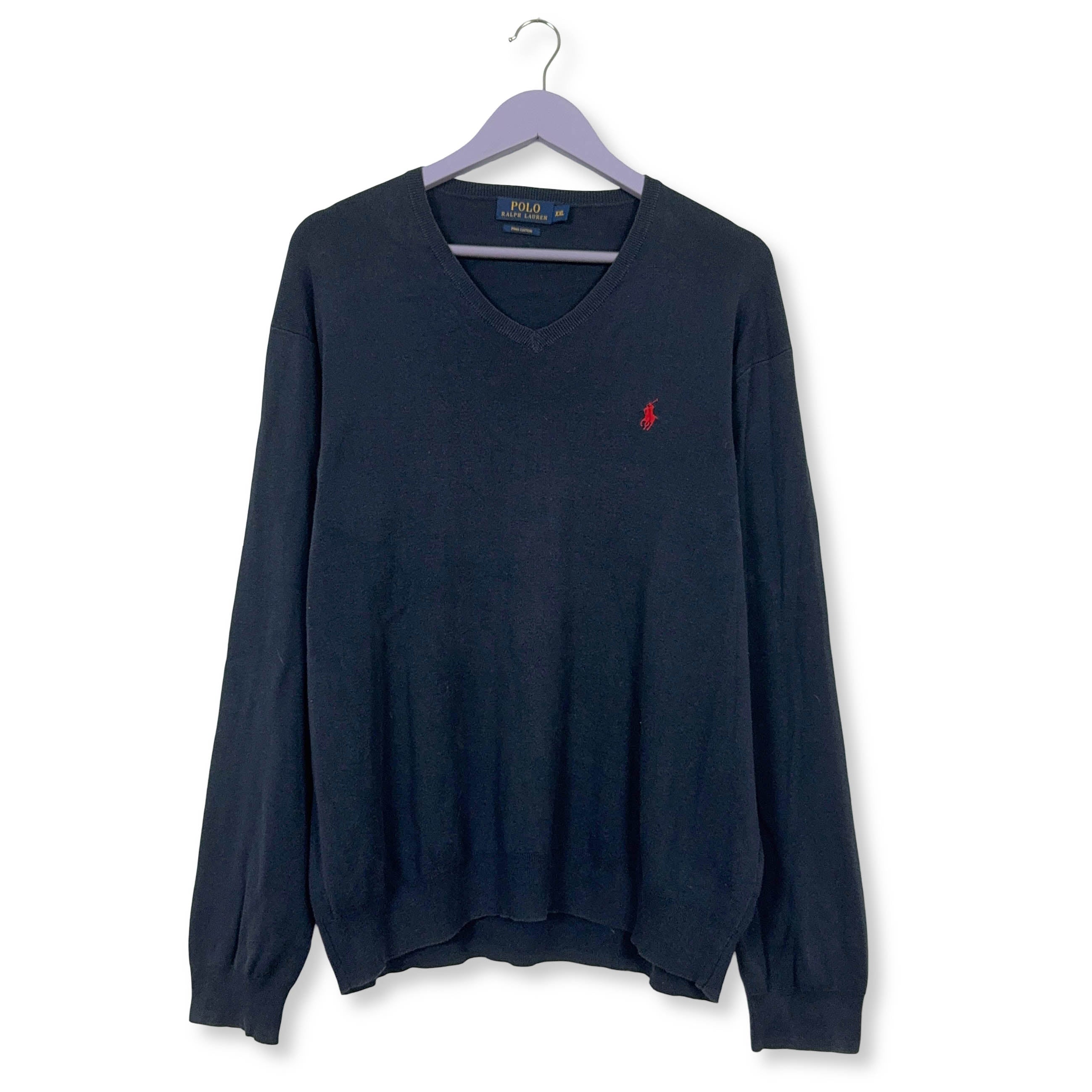 Maglione leggero Ralph Lauren blu scuro con scollo a V in cotone pima - Taglia XL/XXL uomo