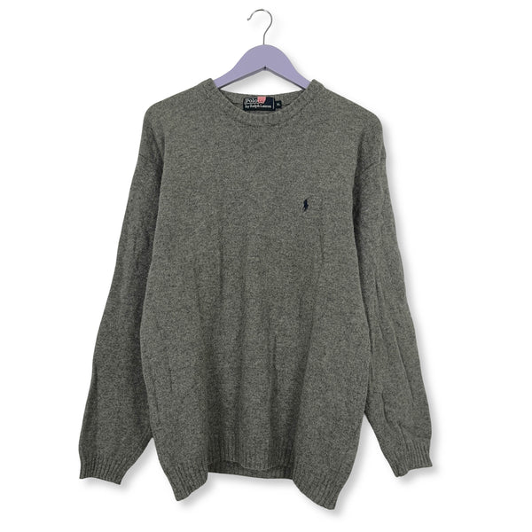 Maglione Ralph Lauren grigio a girocollo 100% lana d'agnello - Taglia XL uomo
