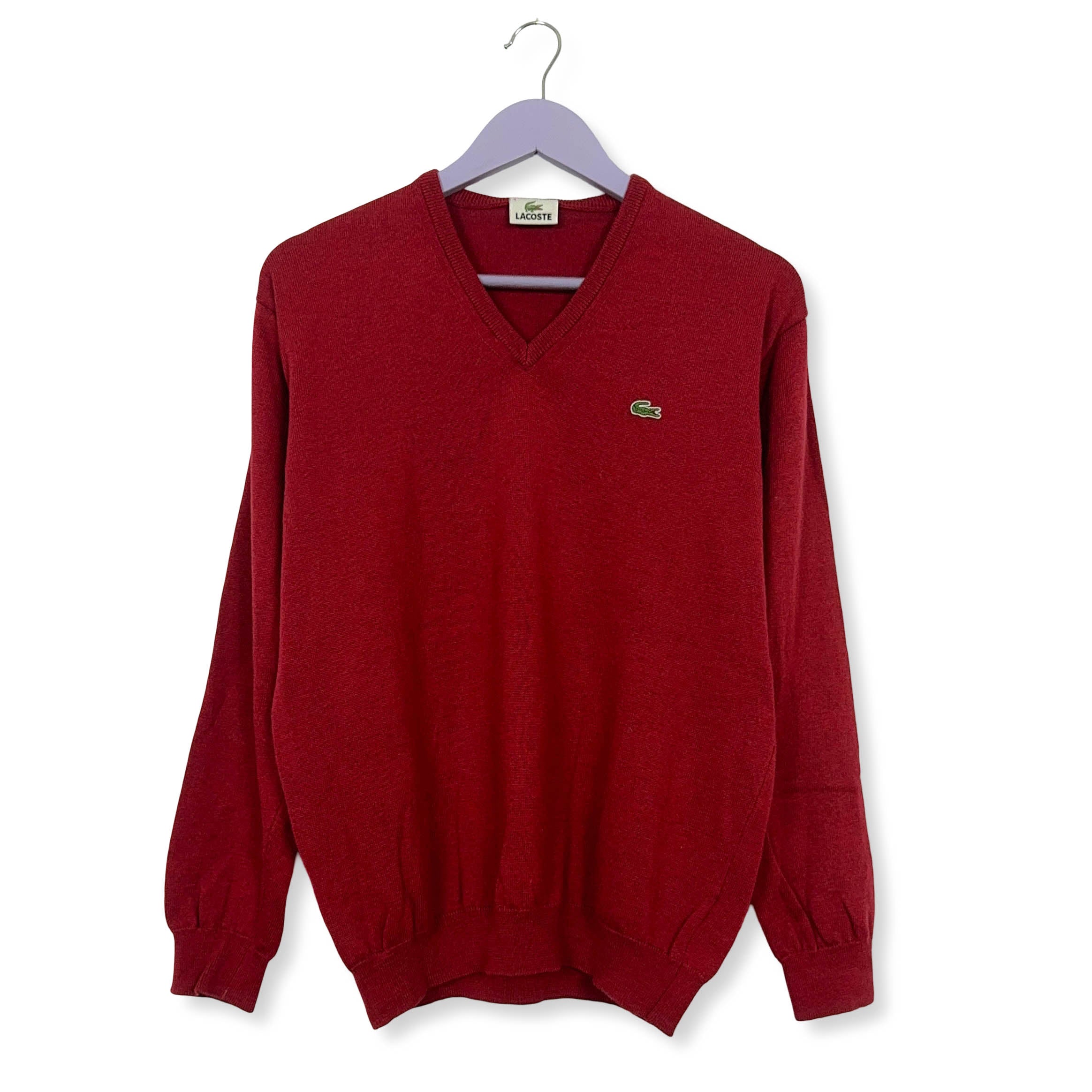 Maglione leggero Lacoste rosso con scollo a V 100% lana vergine - Taglia 4 uomo