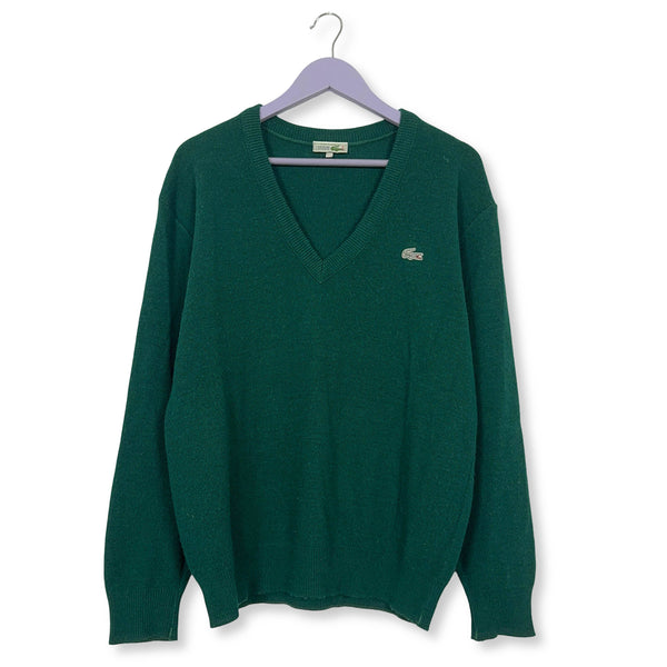 Maglione leggero Lacoste verde con scollo a v 80% lana - Taglia L uomo