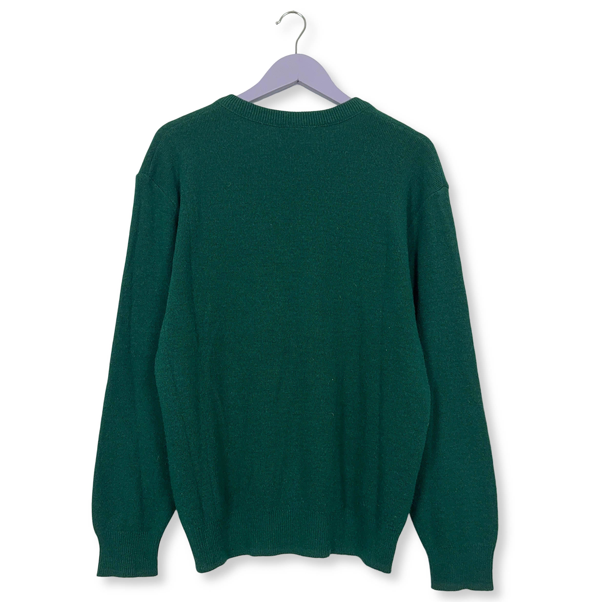 Maglione leggero Lacoste verde con scollo a v 80% lana - Taglia L uomo
