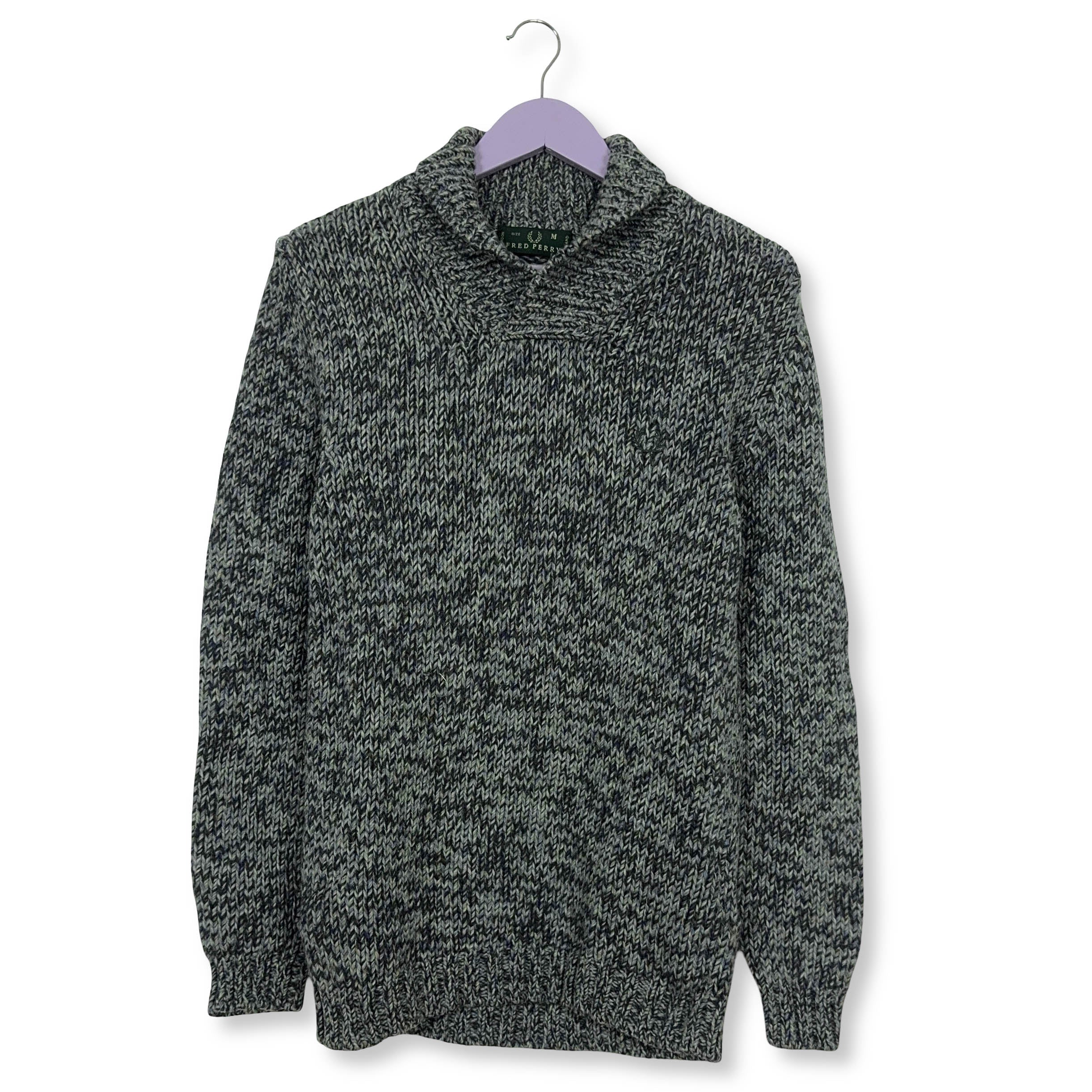 Maglione Fred Perry grigio e azzurro 90% lana - Taglia M uomo