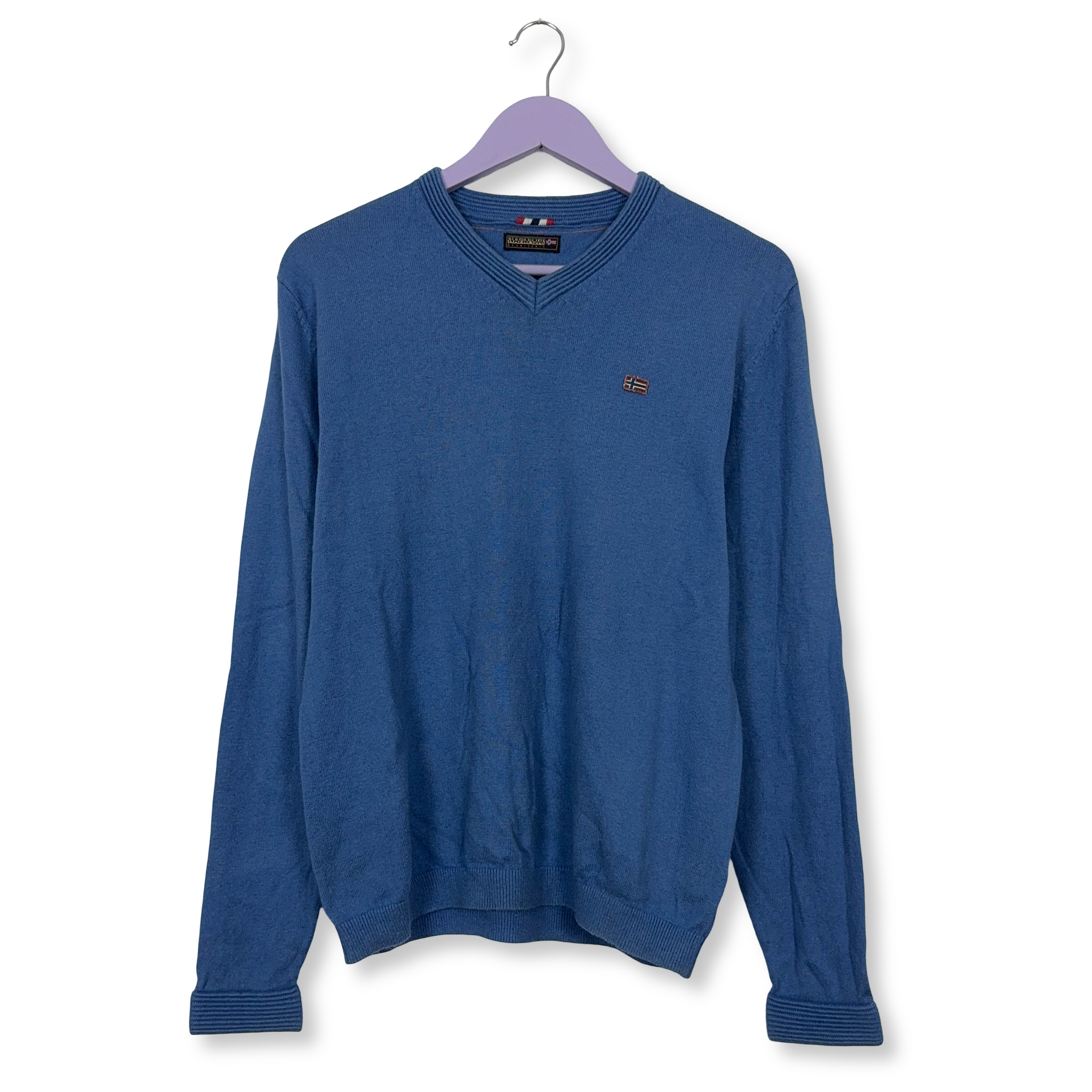 Maglione leggero Napapijri blu con scollo a v 90% cotone - Taglia M uomo
