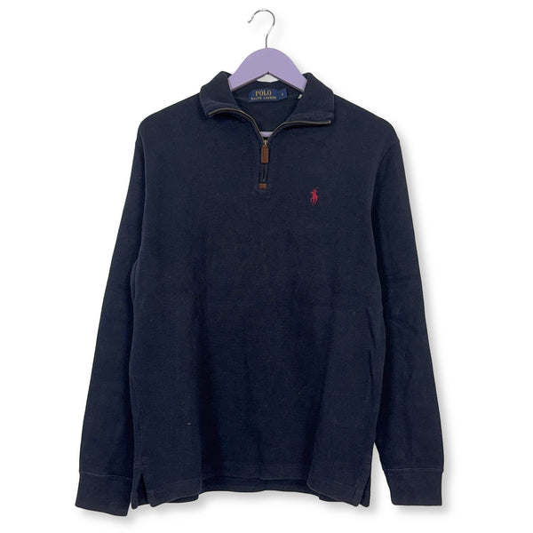 Maglione leggero Ralph Lauren blu scuro quarter zip in cotone - Taglia M uomo
