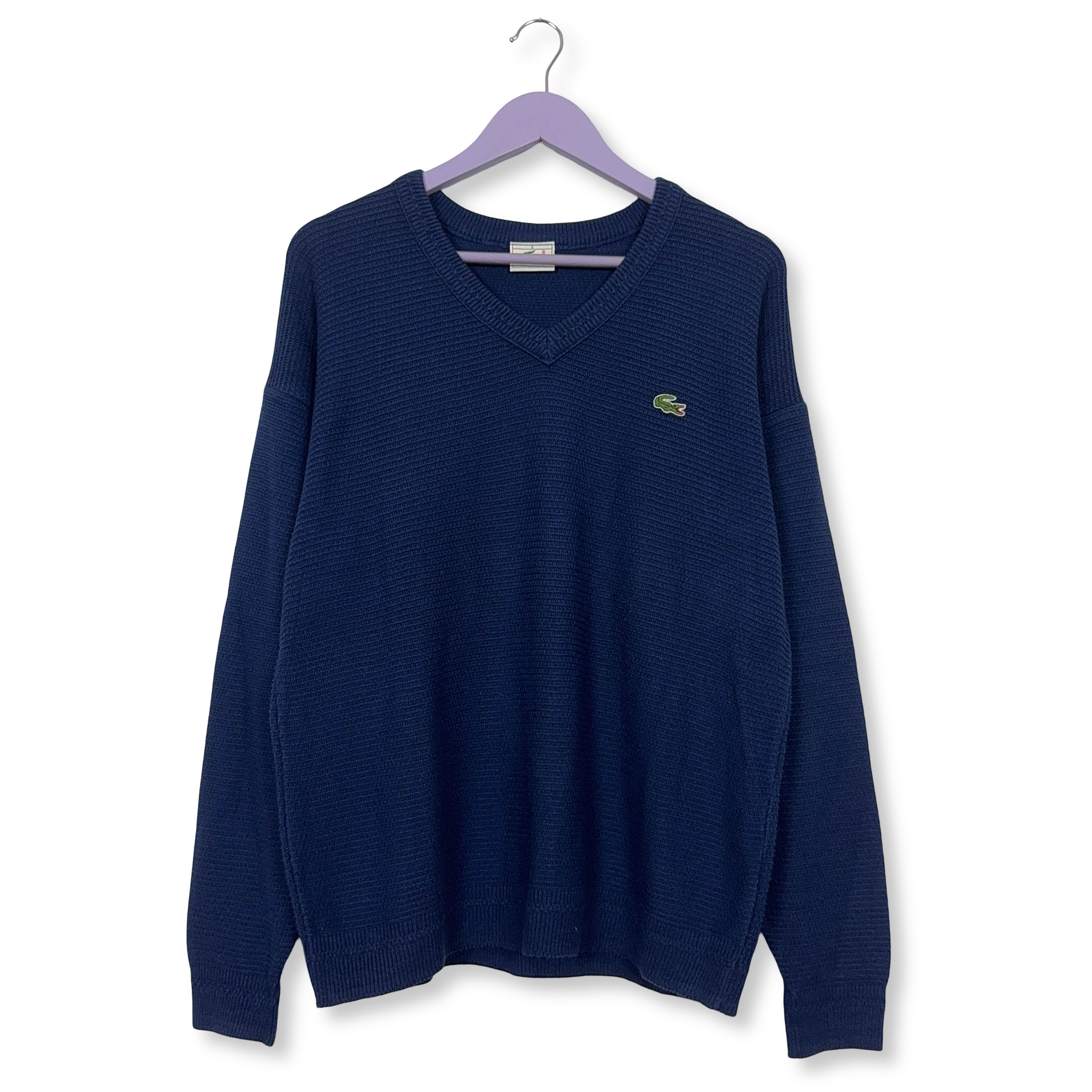 Maglione leggero Lacoste blu con scollo a v 50% cotone - Taglia 5 uomo