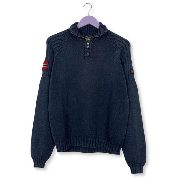 Maglione Napapijri blu scuro quarter zip in cotone - Taglia M uomo