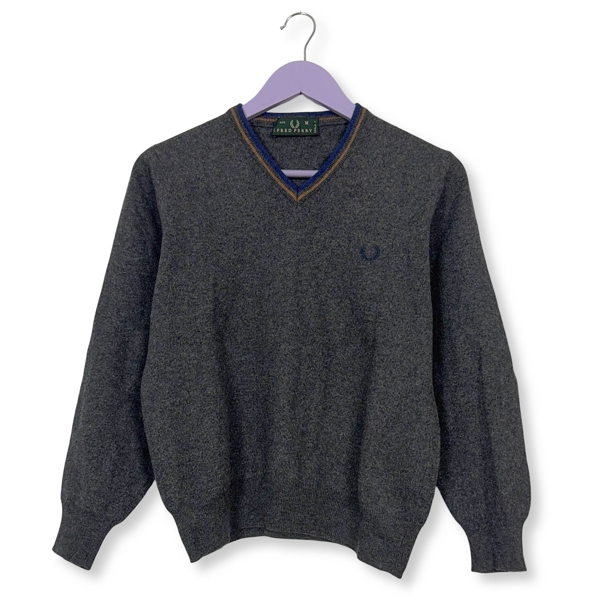 Maglione leggero Fred Perry grigio scuro con scollo a V in lana - Taglia XS uomo