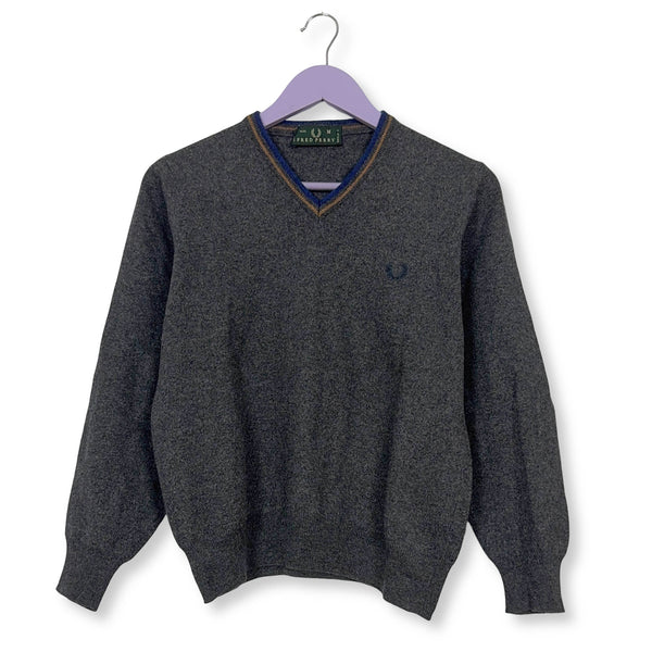 Maglione leggero Fred Perry grigio scuro con scollo a V in lana - Taglia XS uomo