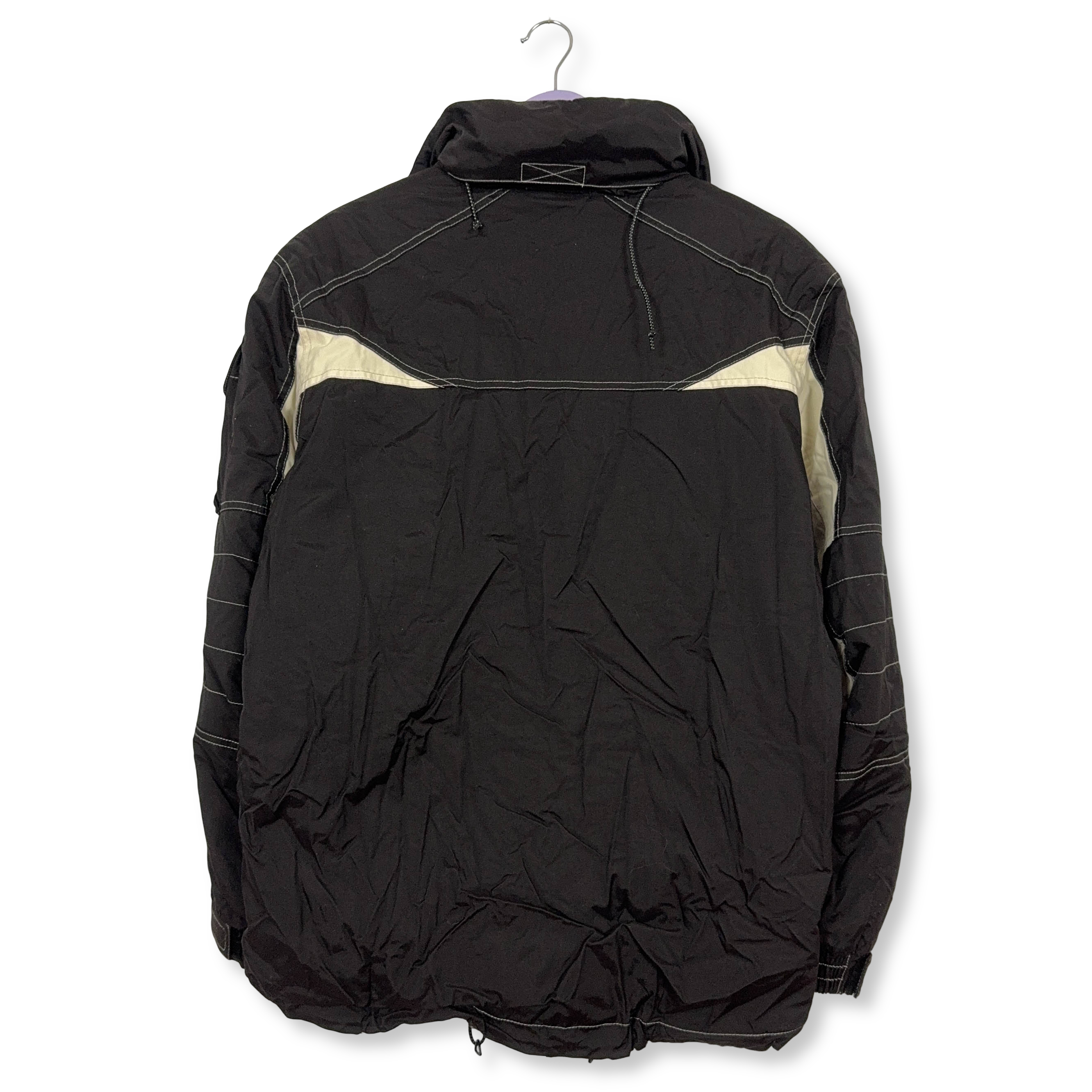 Giacca invernale Sergio Tacchini Vintage nera e bianca con tasche e zip anni 00 - Taglia L uomo