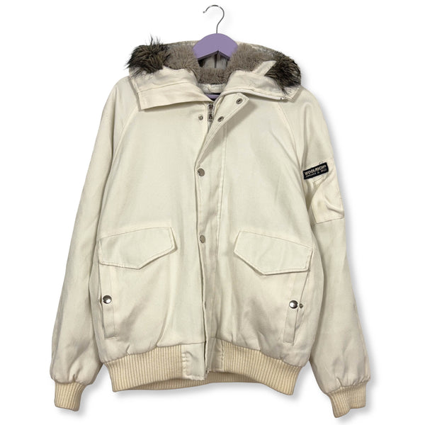 Piumino Woolrich bianco panna con bottoni e cappuccio apribile - Taglia M uomo