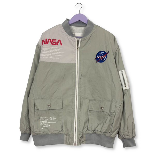 Bomber foderato Nasa grigio con zip stampe e ricamo - Taglia L uomo