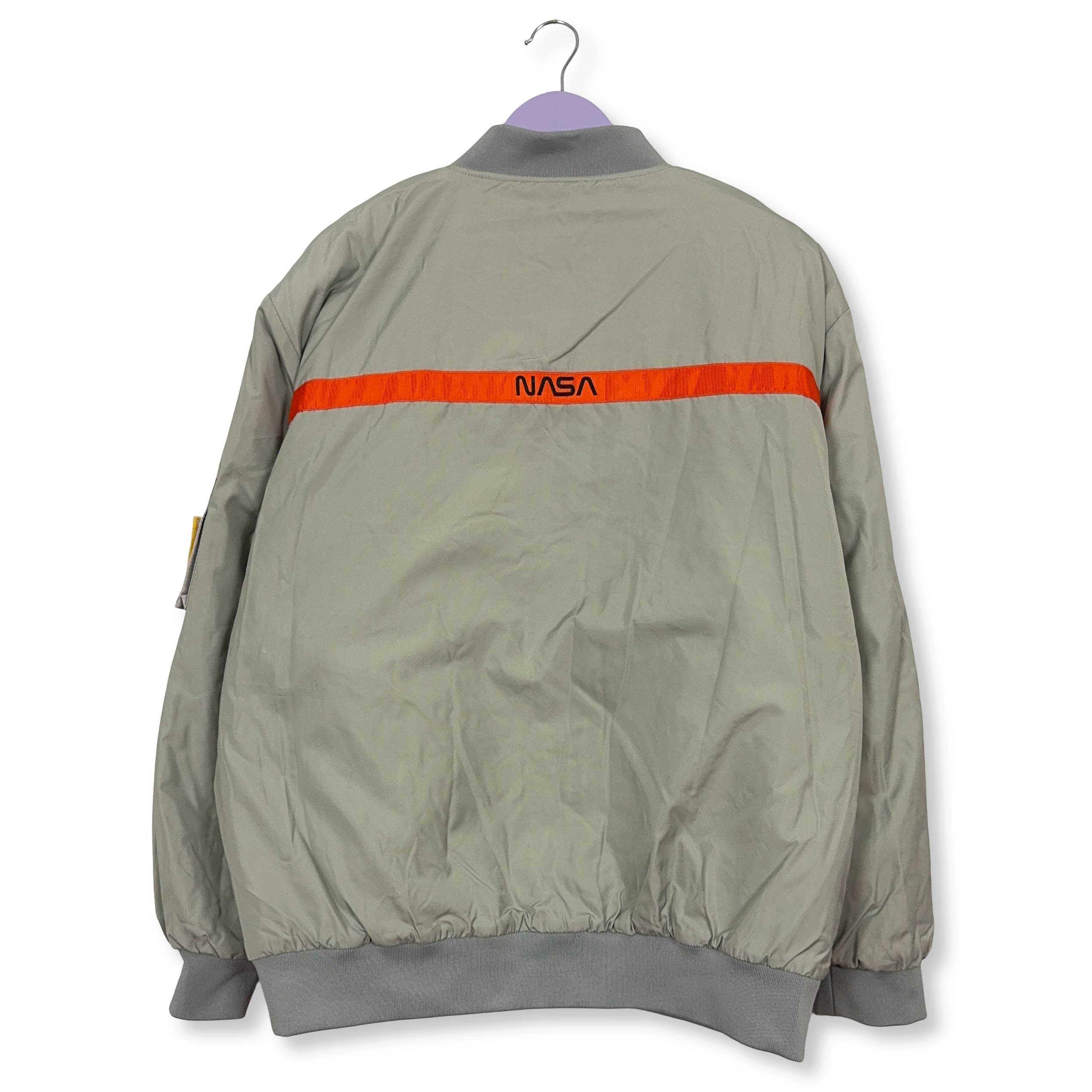 Bomber foderato Nasa grigio con zip stampe e ricamo - Taglia L uomo