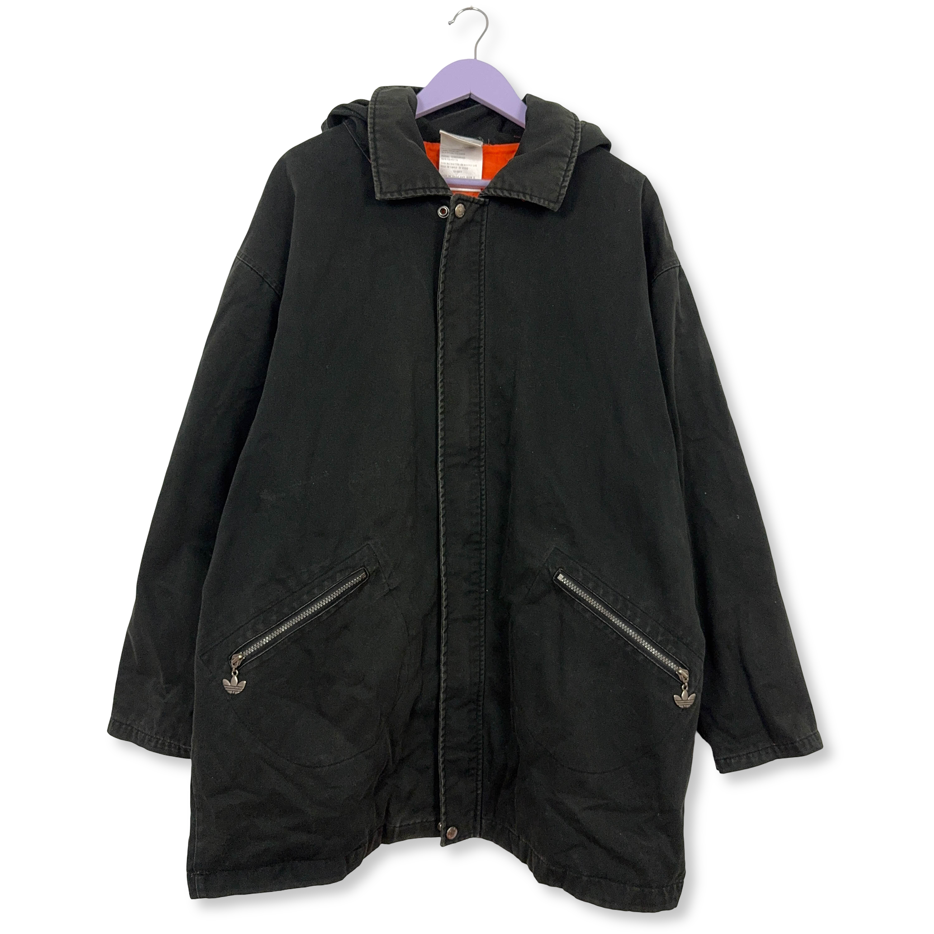 Giacca invernale Adidas Vintage nera foderata con zip e cappuccio anni 90 - Taglia XL/XXL uomo
