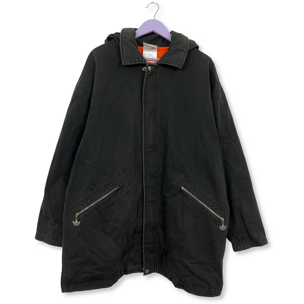 Giacca invernale Adidas Vintage nera foderata con zip e cappuccio anni 90 - Taglia XL/XXL uomo